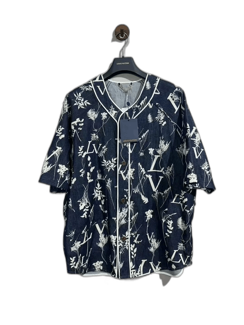LV Wheat Ear Print Denim Short Sleeve shirt
