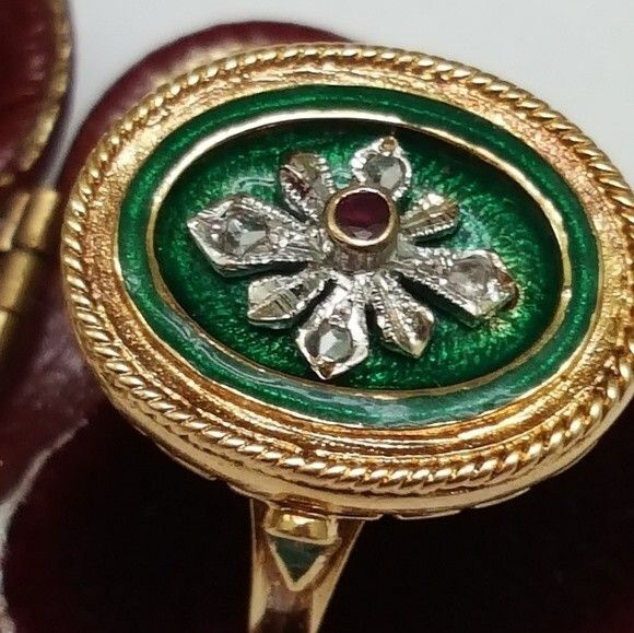 Other Victorian Enamel 750(18k) Yellow Gold Genuine Ruby Diamonds Size ONE SIZE - 4 Thumbnail