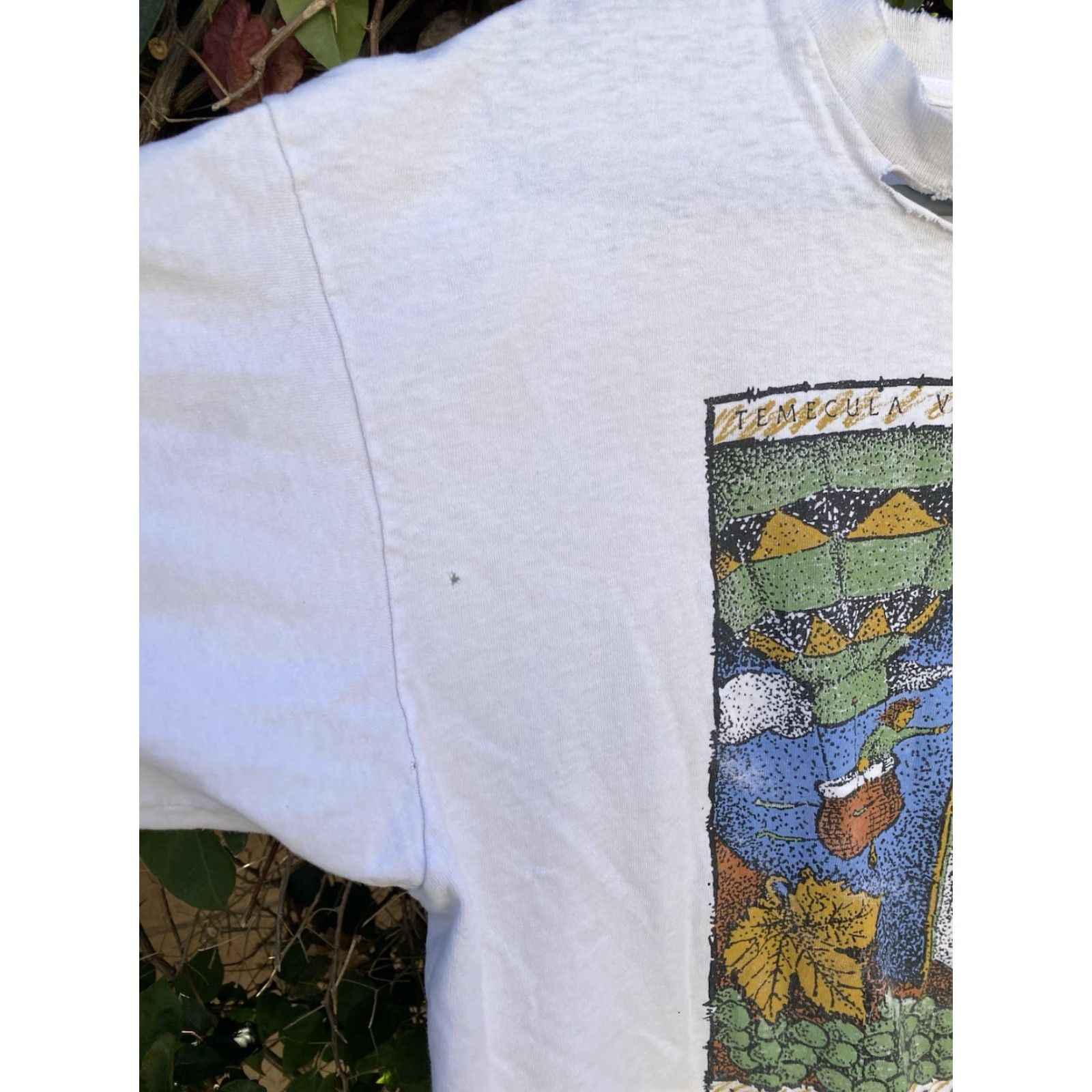 Fruit Of The Loom VINTAGE Fruit of the Loom T-Shirt White XL Temecula Valley California Wine Country Graphic Print Thrashed Holes Short Sleeve Mens Vintage Size US XL / EU 56 / 4 - 7 Thumbnail