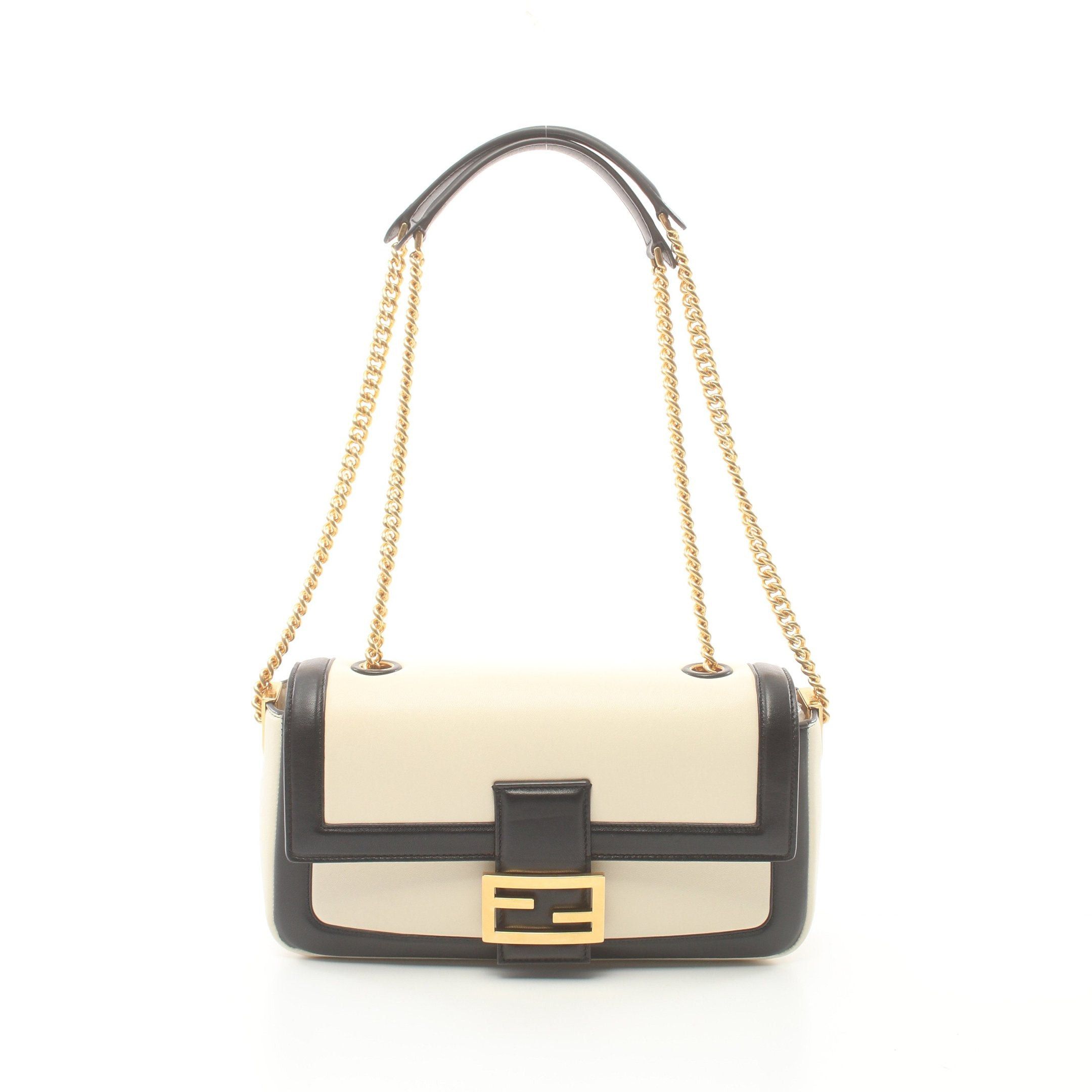 Fendi Fendi Baguette Chain Shoulder Bag Leather Off White Black Size ONE SIZE - 1 Thumbnail