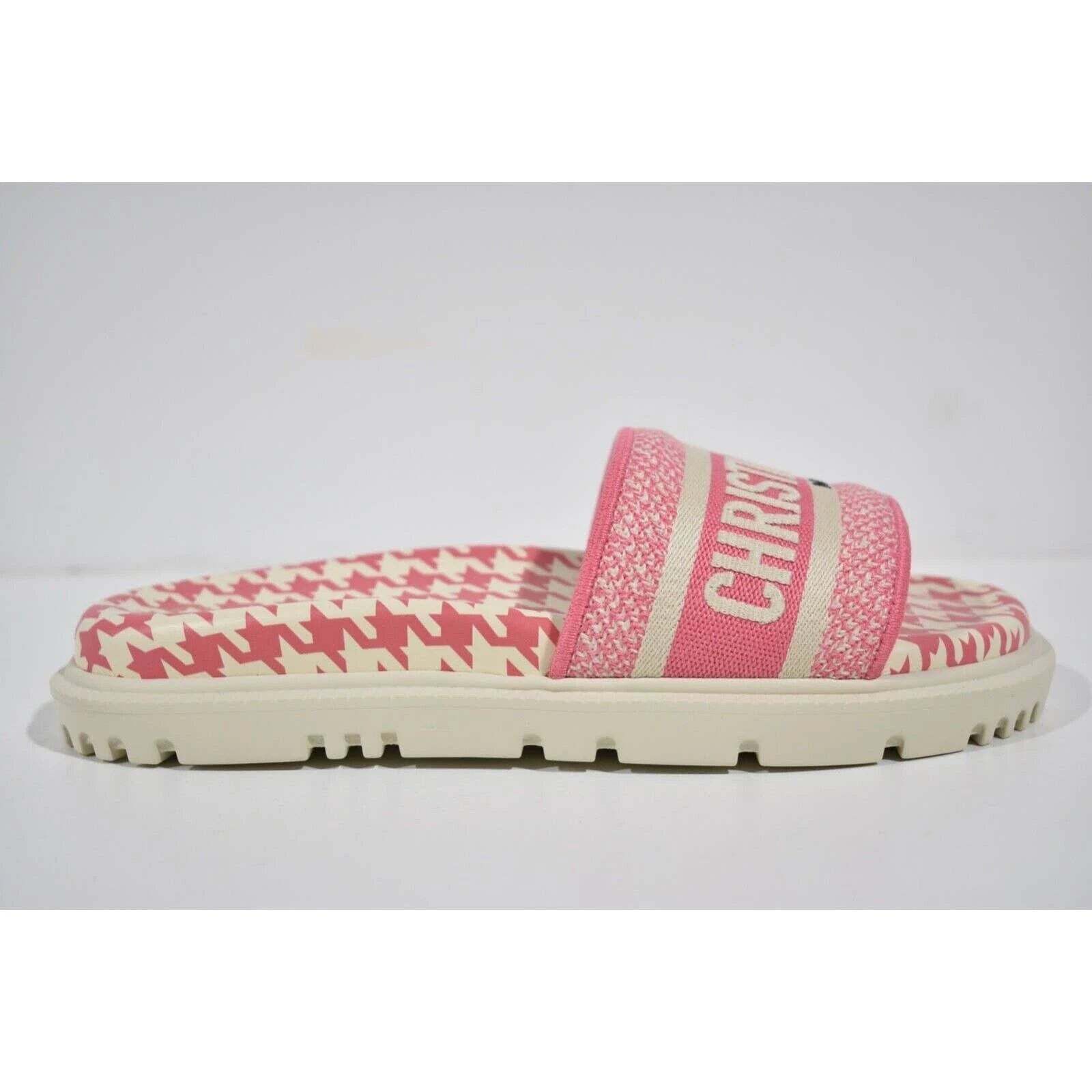 Dior Dway Pink White Logo Houndstooth Slide Mule Flat Sandal 37.5 Size US 7.5 / IT 37.5 - 2 Thumbnail