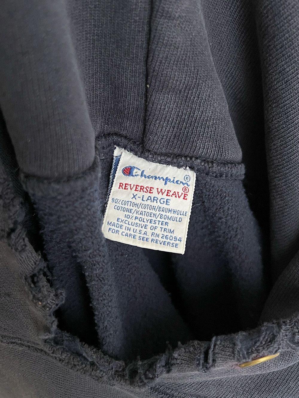 Champion Vintage 90s Reverse Weave Made in USA Distressed Navy Hoodie Size US XL / EU 56 / 4 - 4 Thumbnail