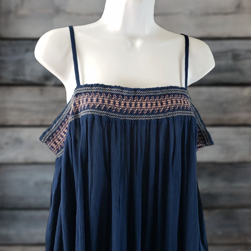 Vintage LASCANA Womens Off The Shoulder Dress Sz 14 Blue Pink Embroidered Viscose Dress Length Short Womens Size XL / US 12-14 / IT 48-50 - 1 Thumbnail