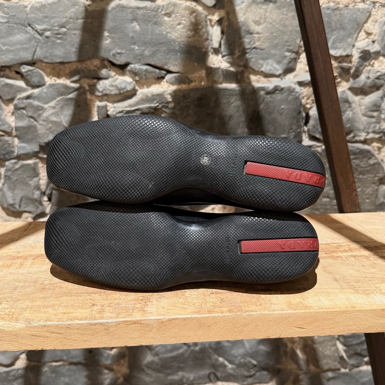 Prada Prada Linea Rossa Black Leather Triangle Emblem Loafers Size US 8 / IT 38 - 8 Thumbnail