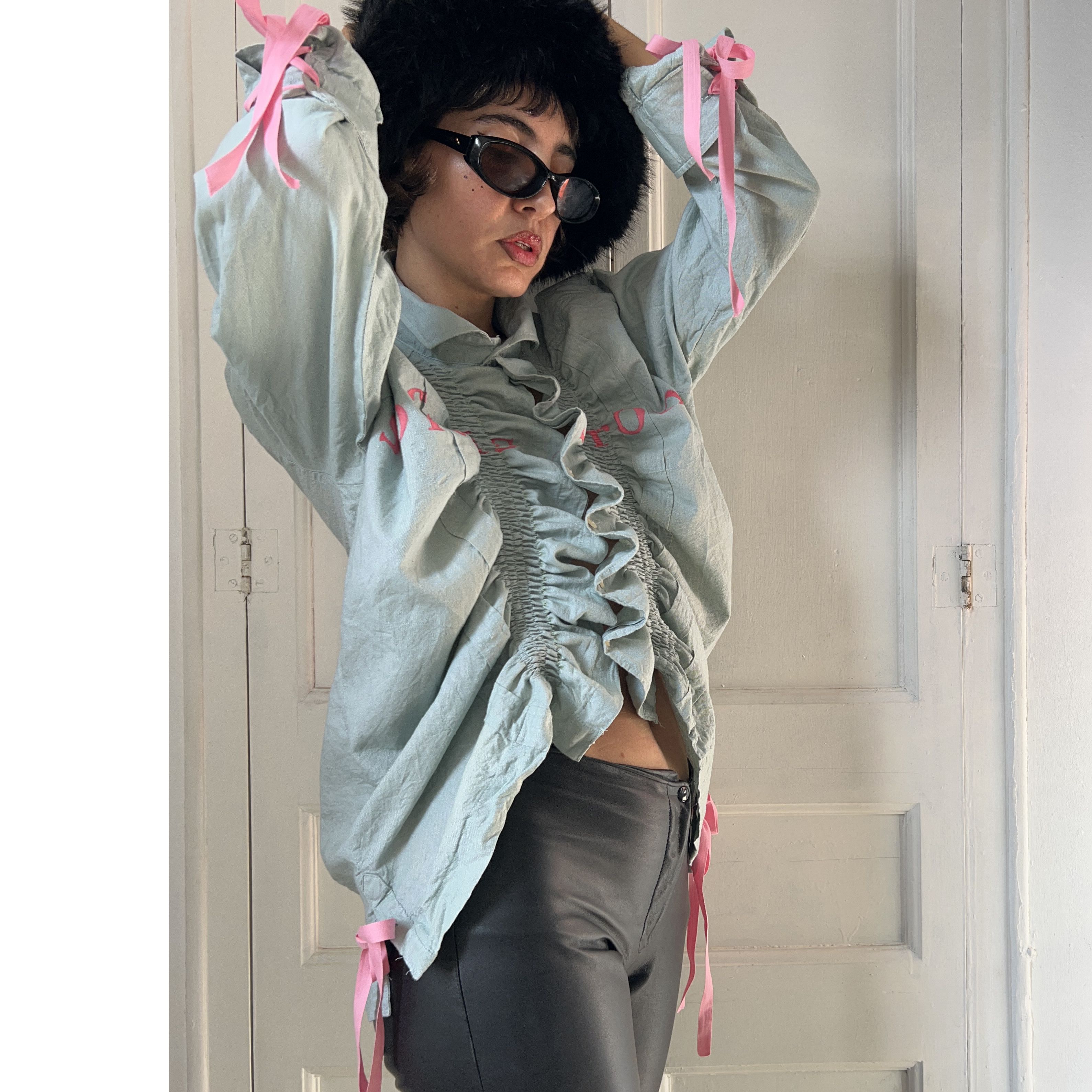 Custommade Reworked Vintage Ruffle Gren Shirt with Tied Cuffs Size XL / US 12-14 / IT 48-50 - 7 Thumbnail