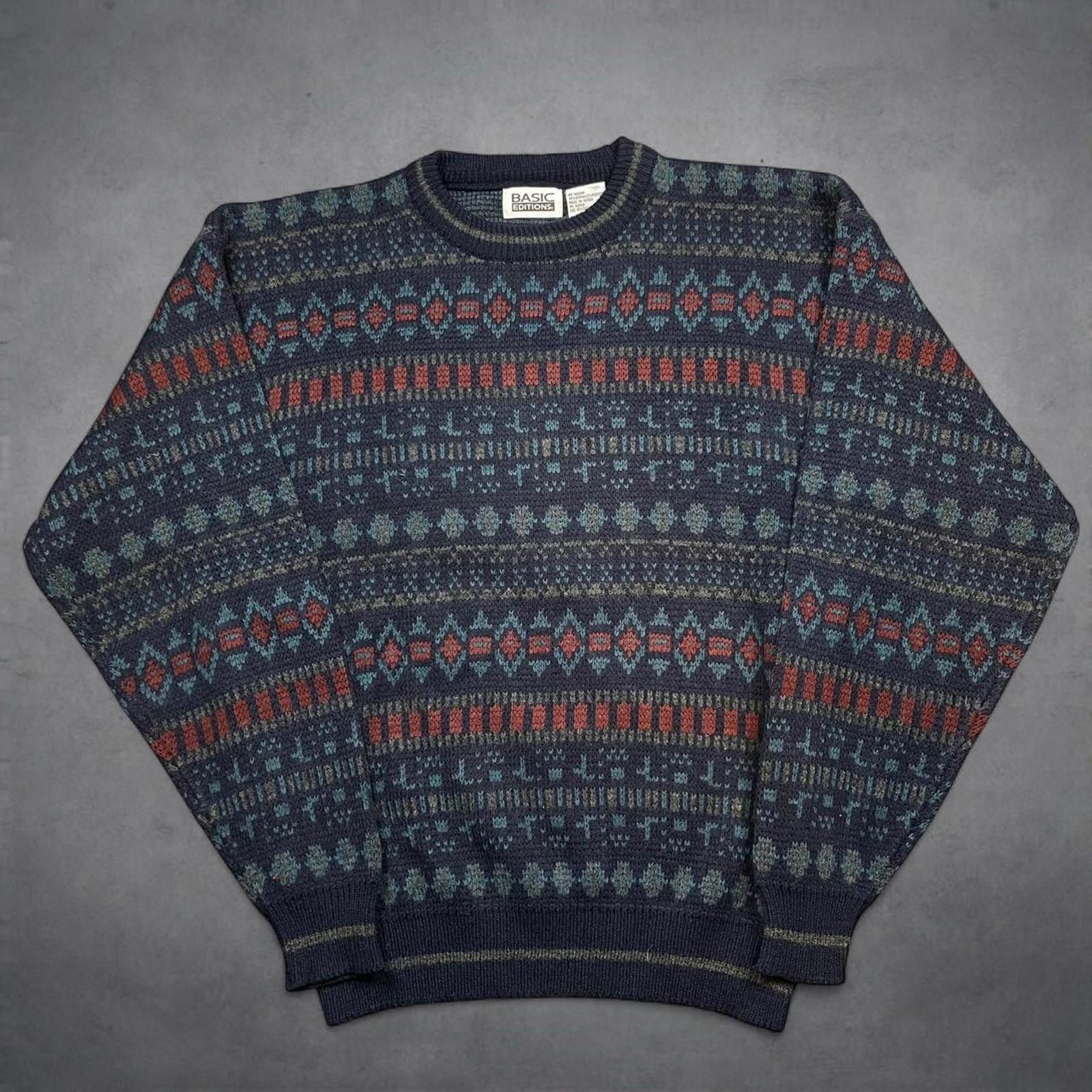 Basic Editions Vintage Basic Editions Knit Sweater Medium Geometric 90s Size US M / EU 48-50 / 2 - 2 Thumbnail