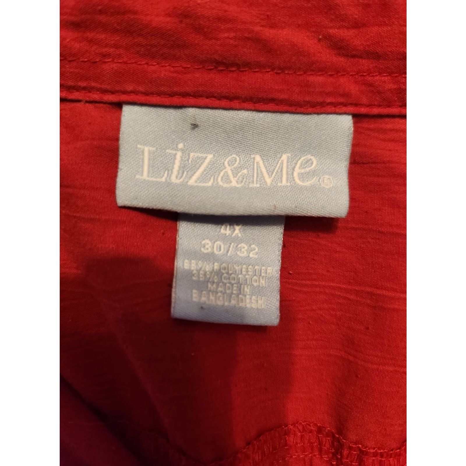 Vintage Liz & Me Red Long Sleeve Collared Button-Up Top Shirt 4X Plus Size Women Cotton Polyester Pockets Easy Care 30 32 Size XXL / US 16-18 / IT 52-54 - 7 Thumbnail