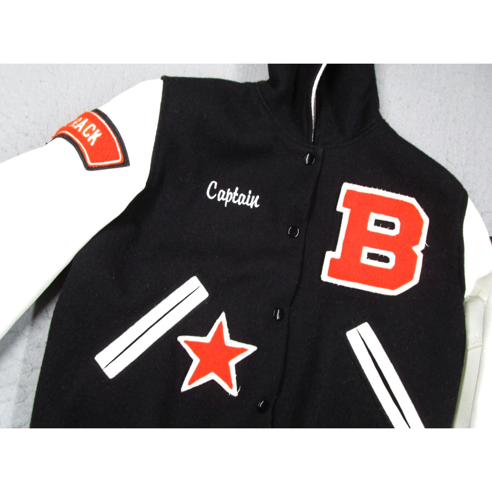 Vintage Albion Womens Jacket Varsity Wool Hooded Black 36 Patches Embroidered Beverly Hills Cheerleading Captain Debby Style Casual Size XS / US 0-2 / IT 36-38 - 2 Thumbnail