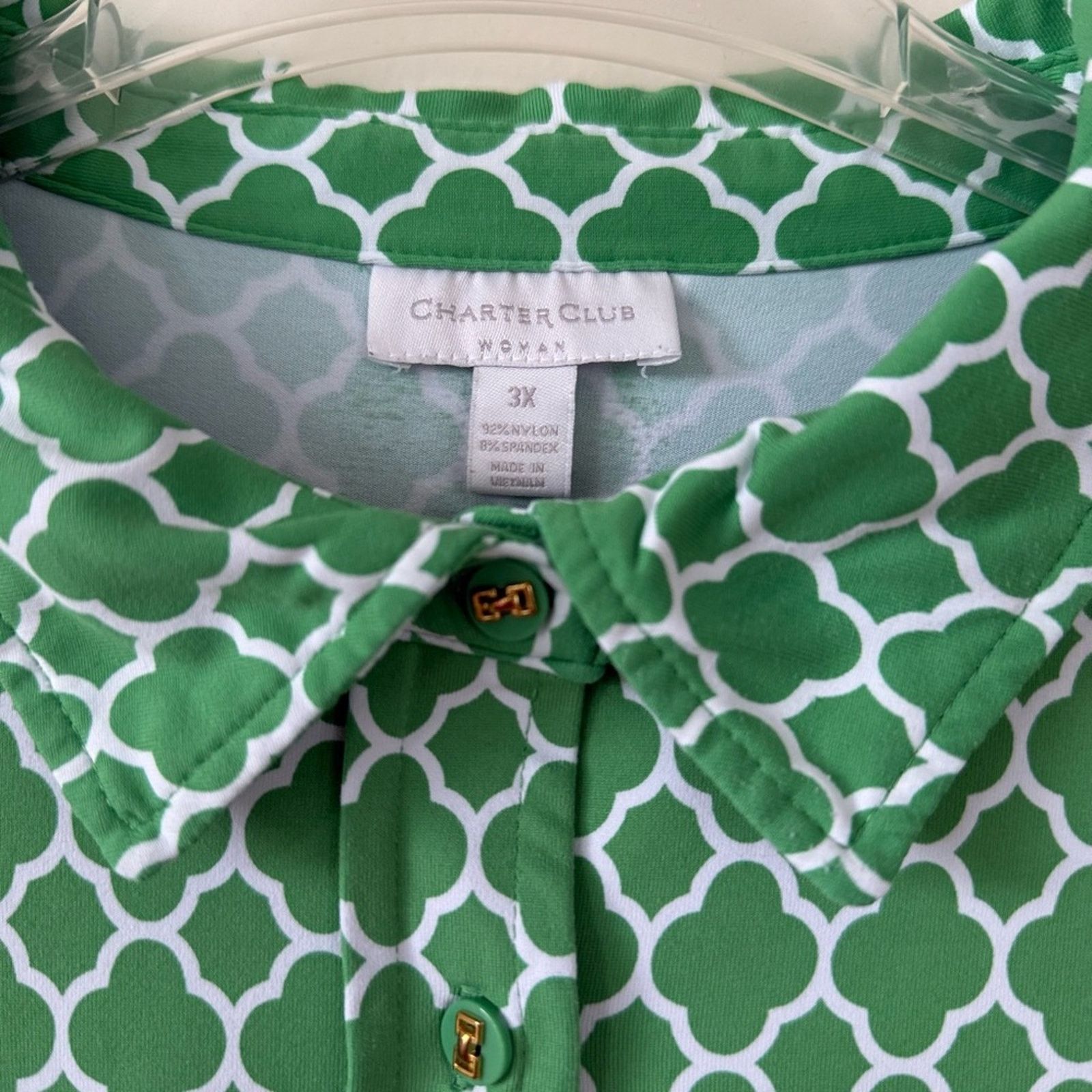 Other Vintage Charter Club Women’s 3x Green & White Button-Down Size 3XL / US 20-22 - 2 Thumbnail