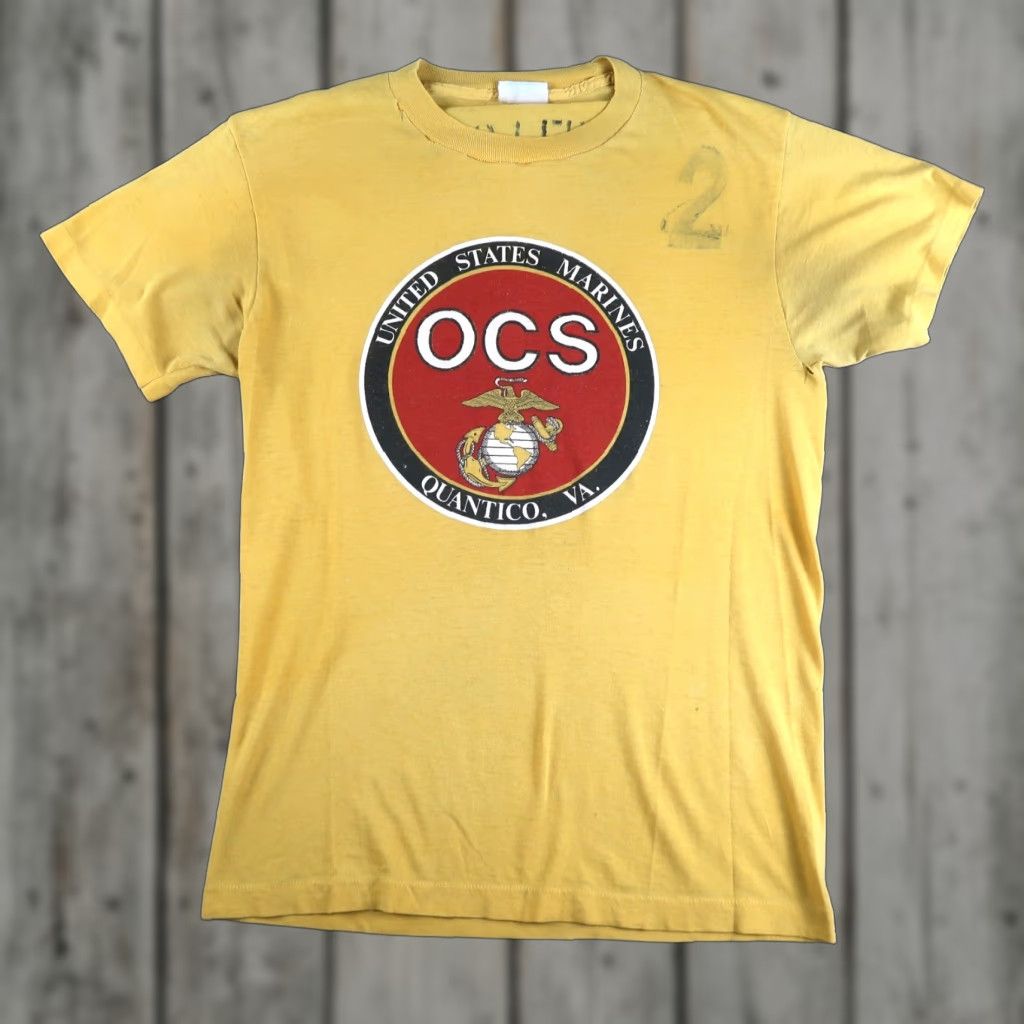 Vintage VINTAGE US Marine Corps OSC T Shirt Mens L Yellow 80s Stitch USA 1980s Graphic Print Crew Neck Short Sleeve Boys/Girls? Size US L / EU 52-54 / 3 - 1 Thumbnail