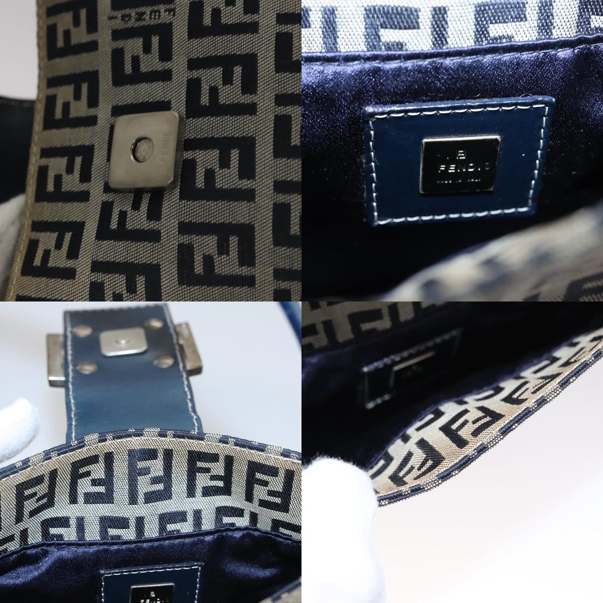 Fendi FENDI Zucchino Canvas Hand Bag Navy Silver Size ONE SIZE - 12 Thumbnail