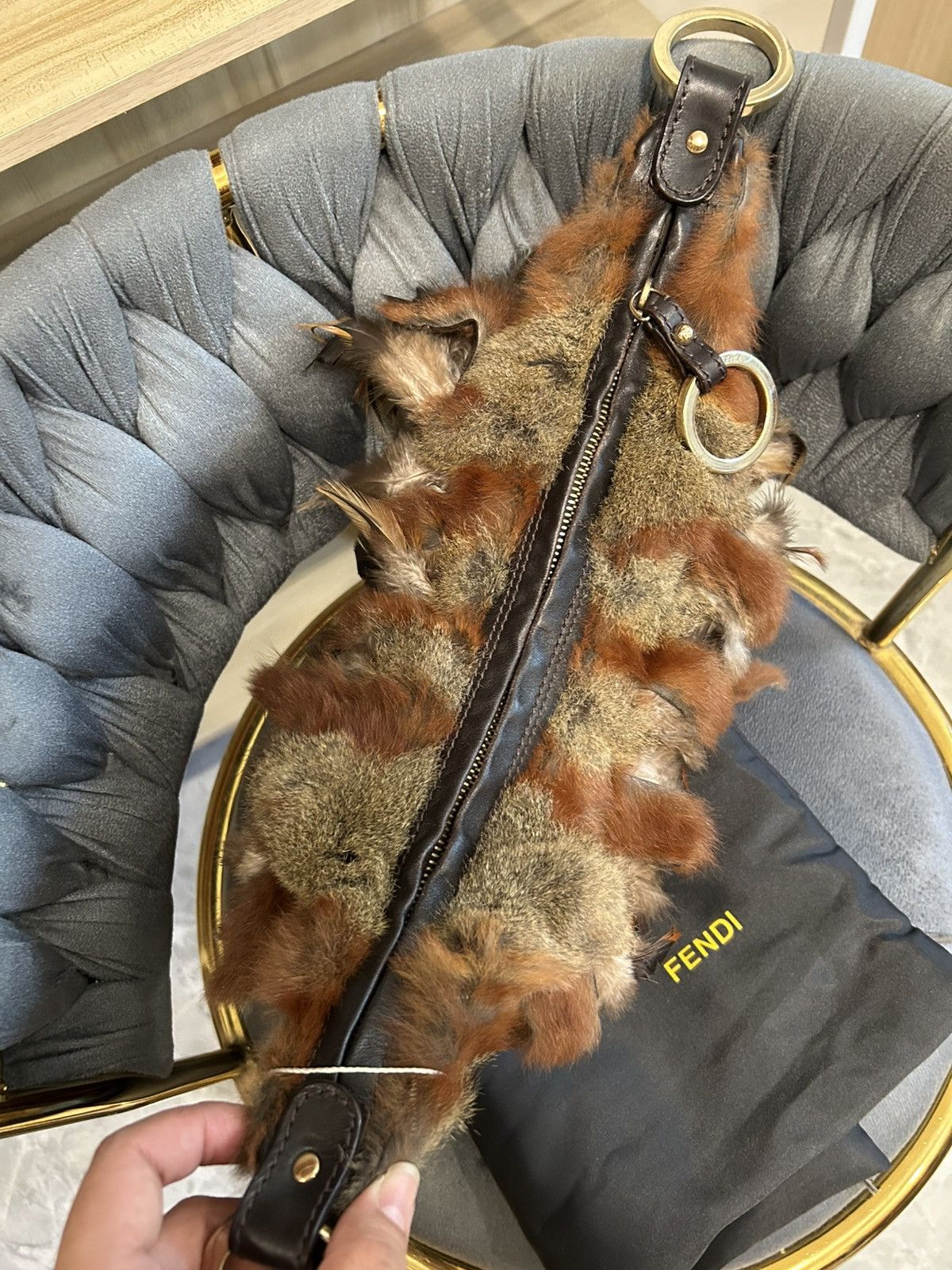 Fendi Fendi Feather & Rabbit Fur Small Croissant Chain Hobo Size ONE SIZE - 8 Thumbnail