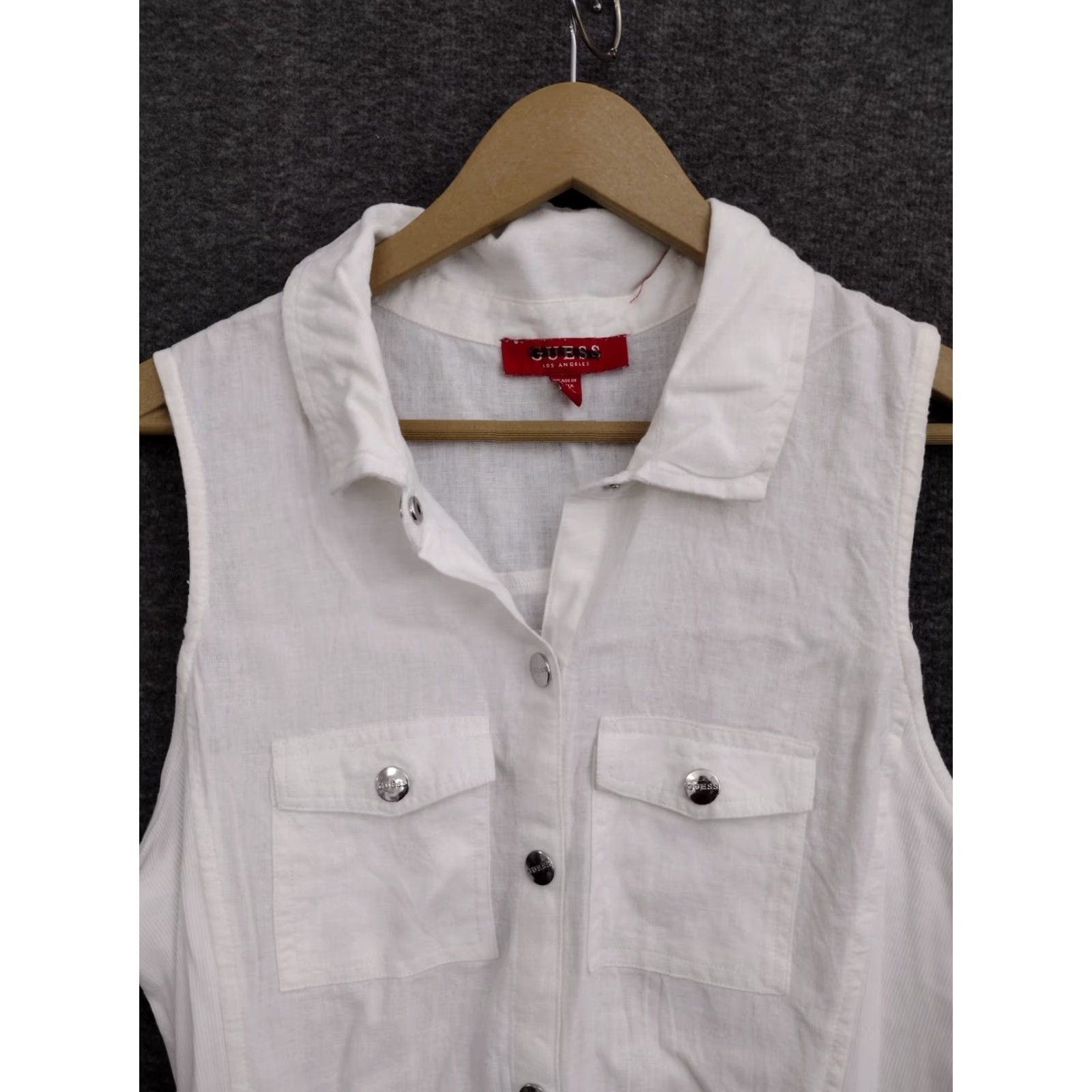Guess Guess Women's White Linen Belt Shirt Dress Fitted Collared Button Down Size XL Size XL / US 12-14 / IT 48-50 - 3 Thumbnail