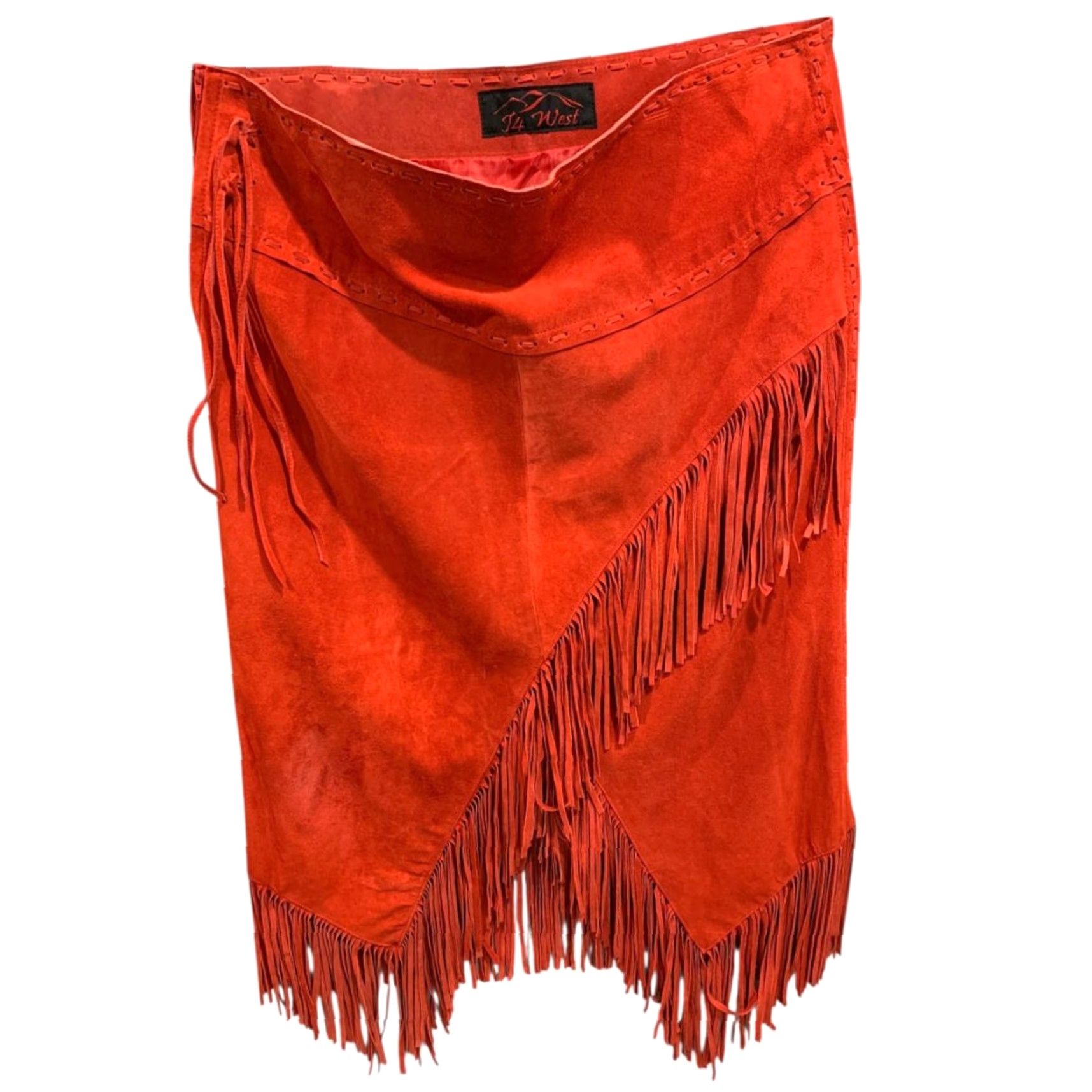 DANCER VINTAGE T4 West Red Suede Midi Skirt Fringed Western Dance Rodeo 3X Women Skirt Adult Plus Size Red Midi Skirt 3X Womens Size 40" / US 18 - 2 Thumbnail