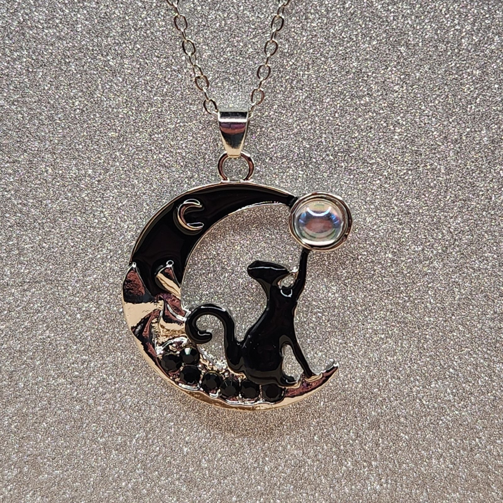 Other Black Cat on Crescent Moon Necklace with Moonstone Accent Size ONE SIZE - 8 Thumbnail