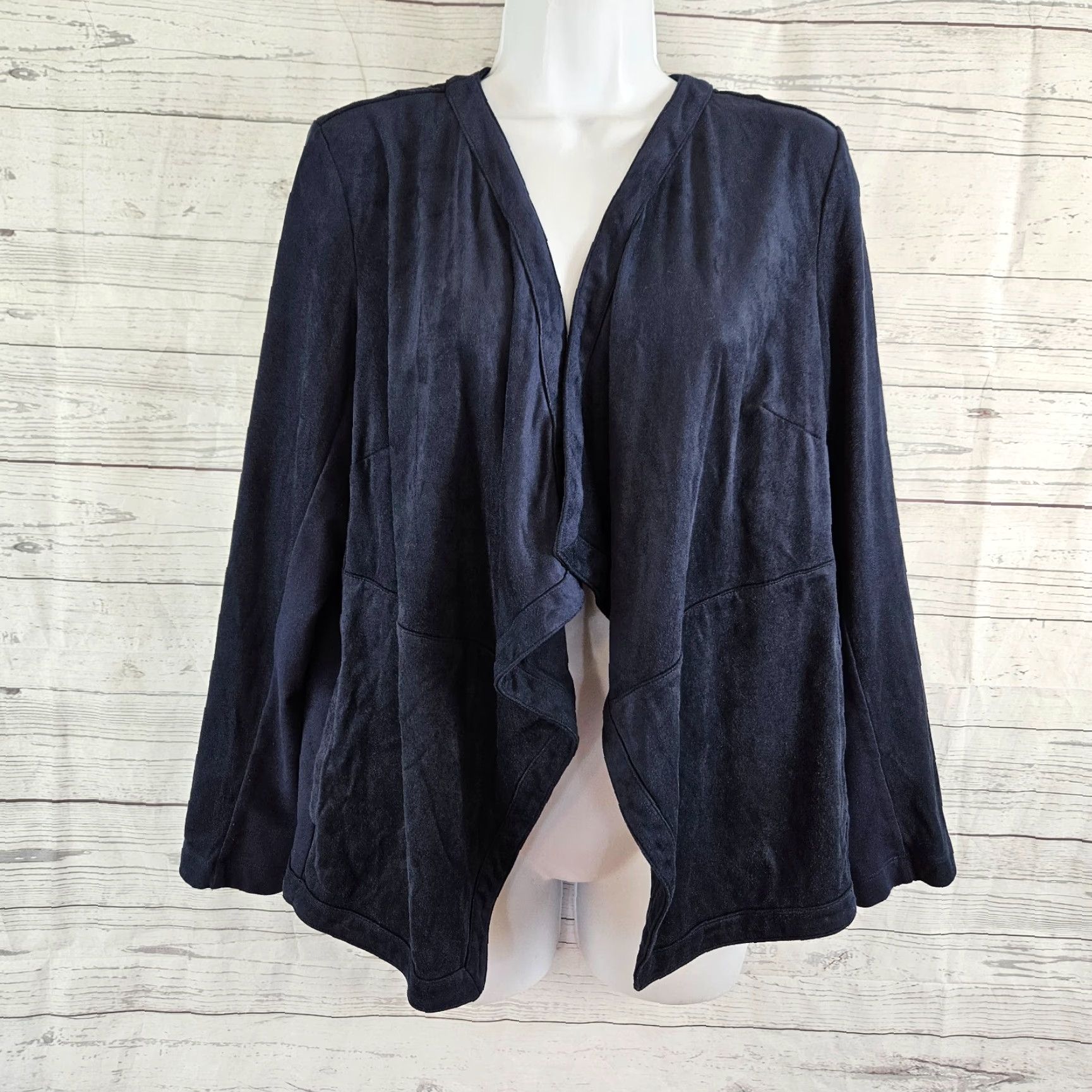 J. Jill J Jill Womens Cardigan Blue Faux Suede Open Front Pockets Petite Large Sz PL Long Sleeve Womens Cardigan Size L / US 10 / IT 46 - 2 Thumbnail