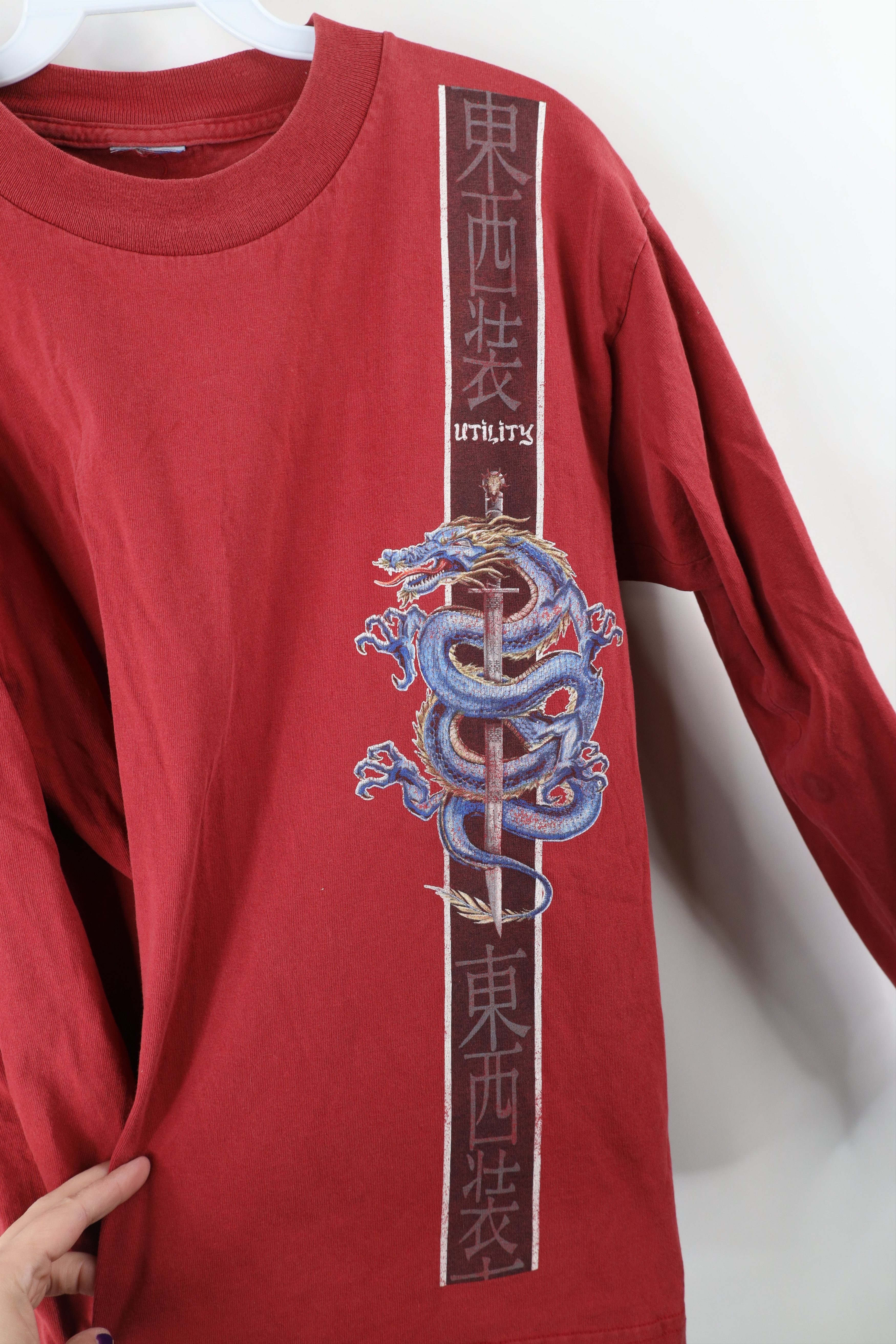 Vintage Vintage 90 Streetwear Chinese Dragon Long Sleeve T-Shirt Red Size US S / EU 44-46 / 1 - 4 Thumbnail