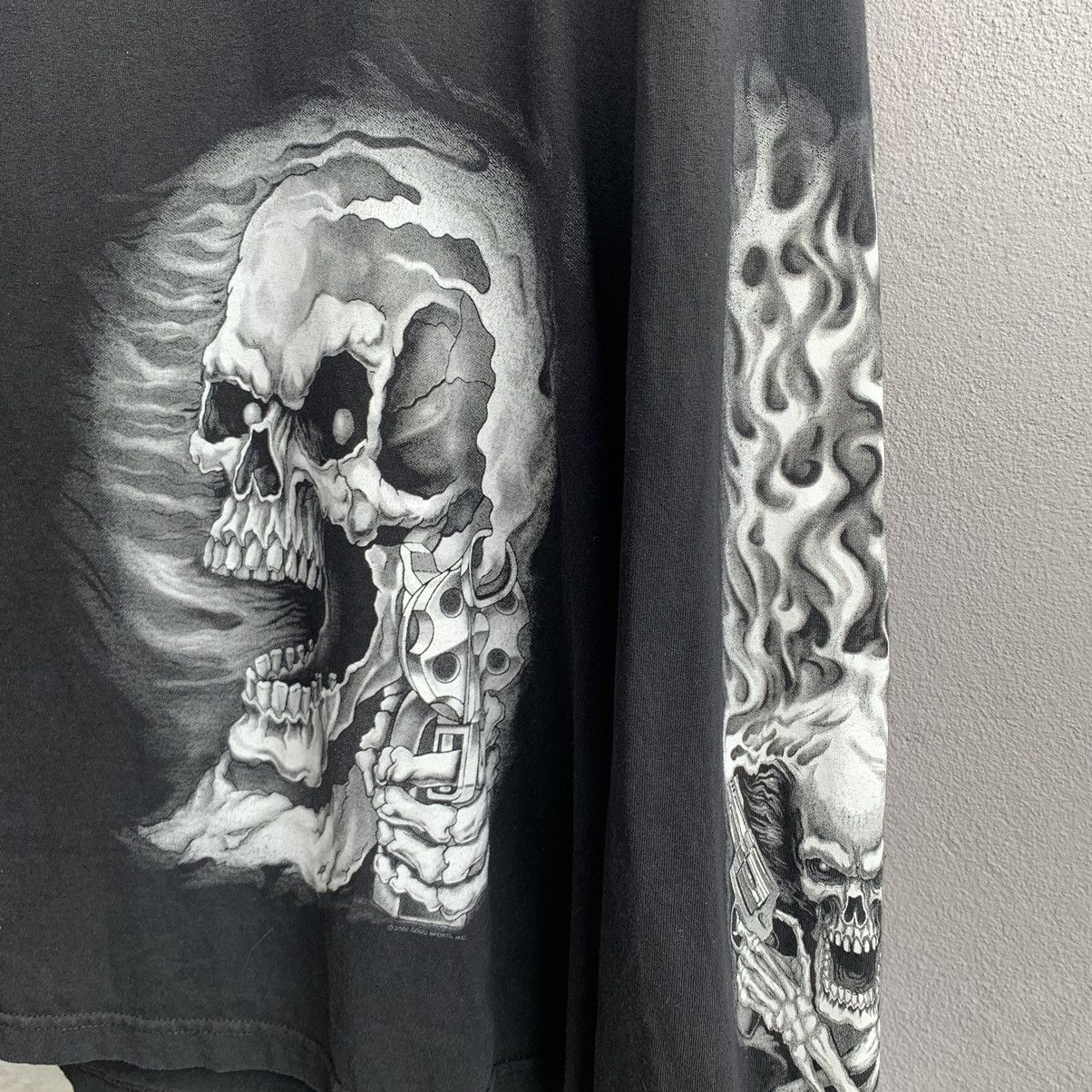 Vintage Y2K Skull Reaper Revolver Flame Overprint Long Sleeve Tee Size US XXL / EU 58 / 5 - 5 Thumbnail