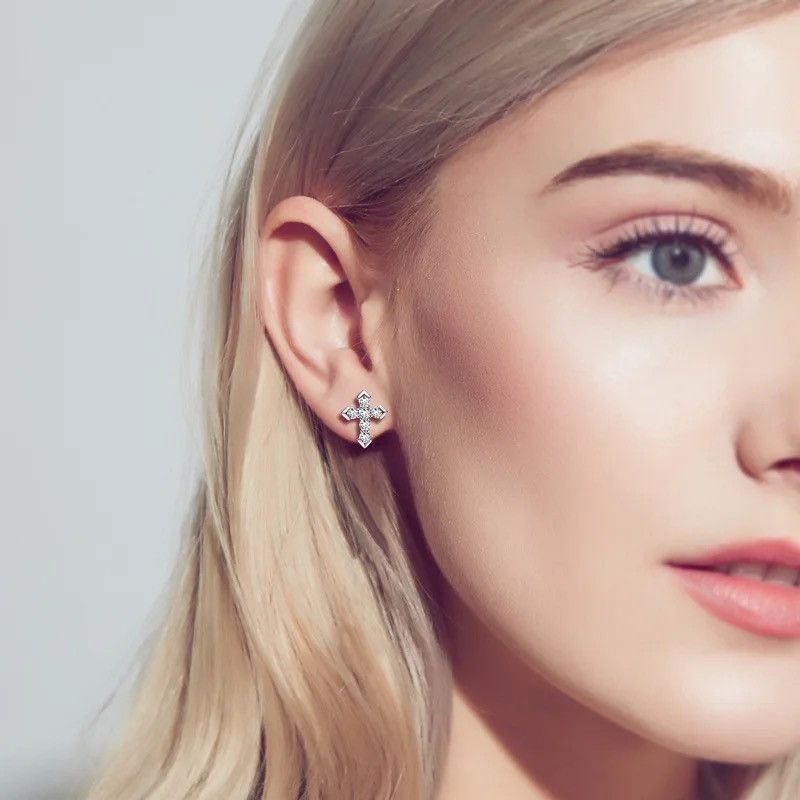 Sterling Silver 925 Sterling Silver Moissanite Arrow Cross Earrings Size ONE SIZE - 2 Thumbnail