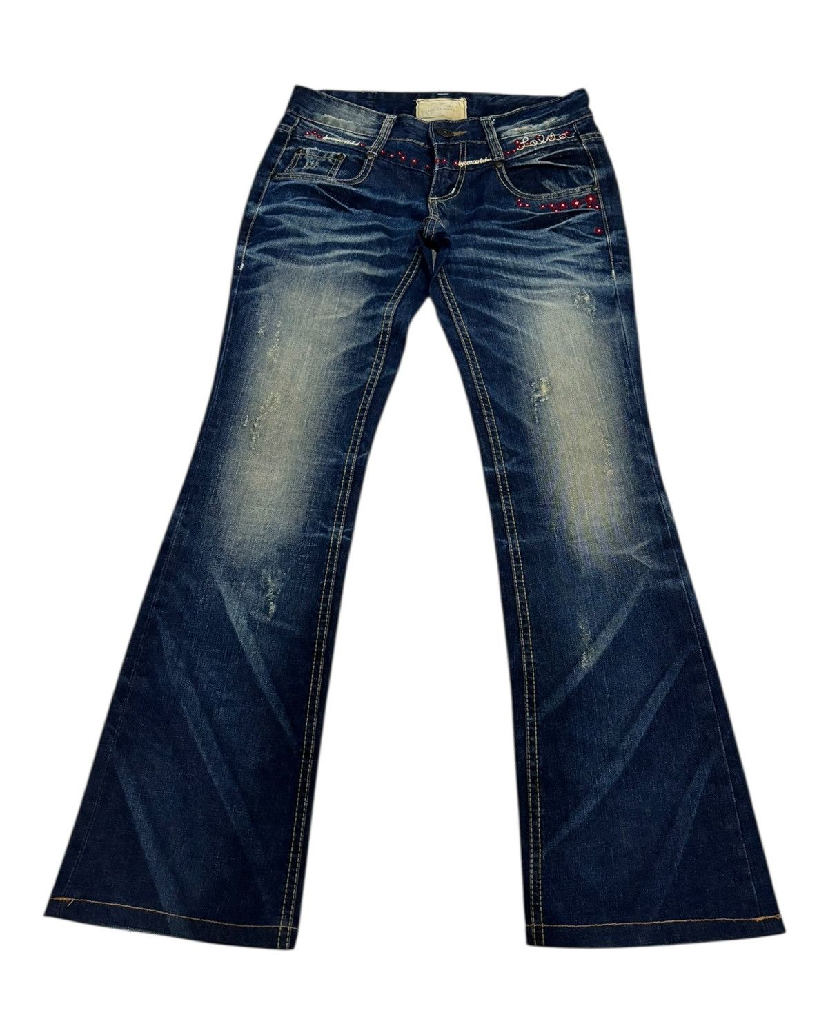 If Six Was Nine × Le Grande Bleu (L.G.B.) × Tornado Mart Lolita Exotic Vintage Denim Flared Jeans By Concert Club Size 30" / US 8 / IT 44 - 1 Thumbnail
