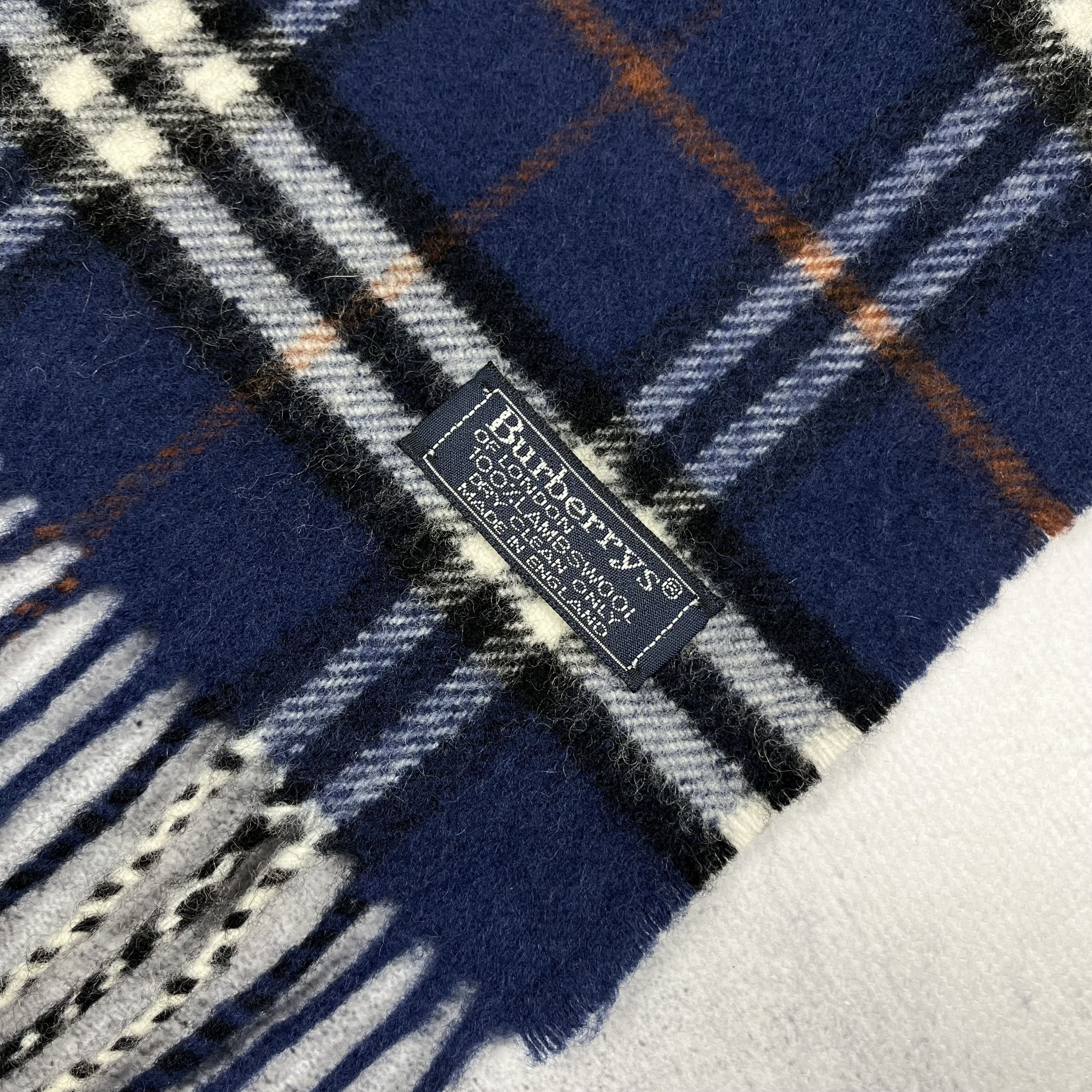 Burberry Vintage Burberrys Nova Check Blue Wool Scarf 90’s Size ONE SIZE - 6 Thumbnail