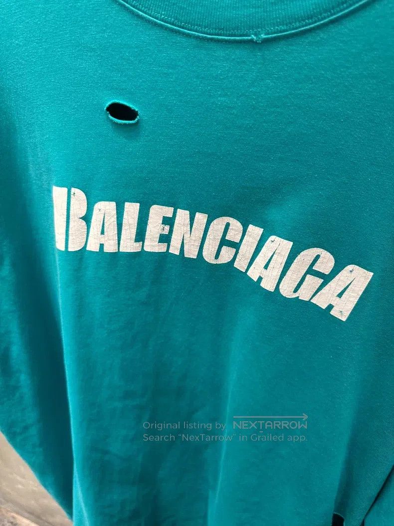 Balenciaga Balenciaga Teal large distressed logo short-sleeve Size US M / EU 48-50 / 2 - 5 Thumbnail