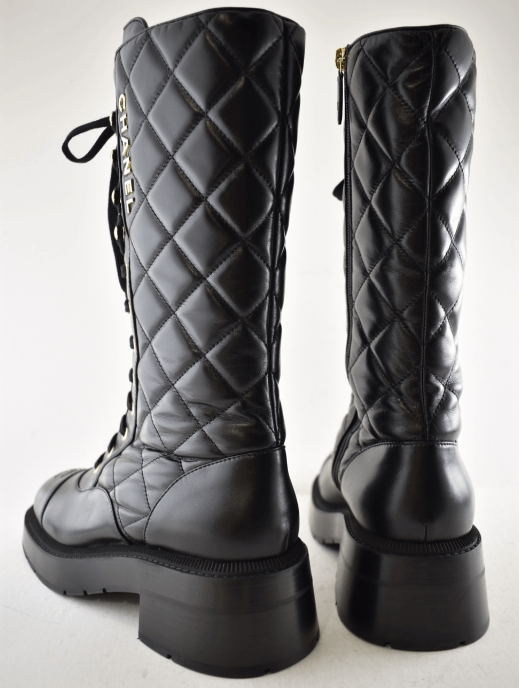 Chanel 24K Quilted Leather CC Combat Lace Military Tall Boot 38.5 Size US 8.5 / IT 38.5 - 15 Thumbnail