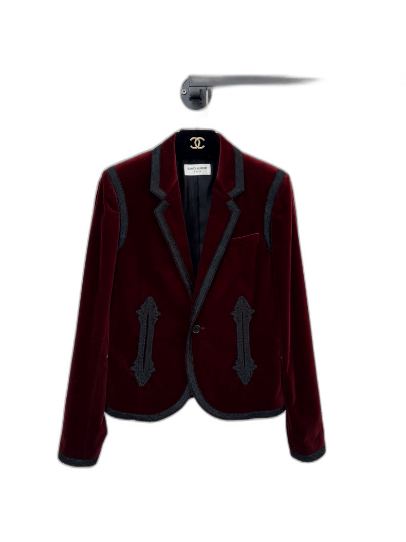 Saint Laurent Paris Saint Laurent Velvet Blazer in Burgundy Size S / US 4 / IT 40 - 1 Thumbnail