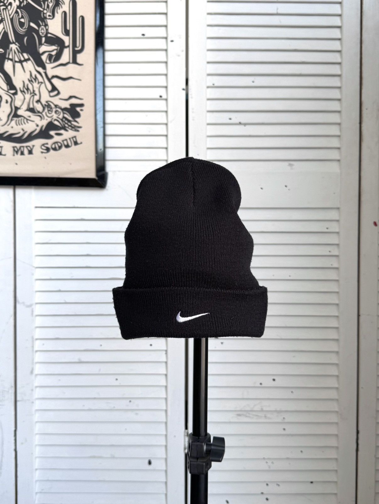 Nike Vintage Nike Knit Beanie Black Solo Swoosh One Size Y2K Size ONE SIZE - 2 Thumbnail