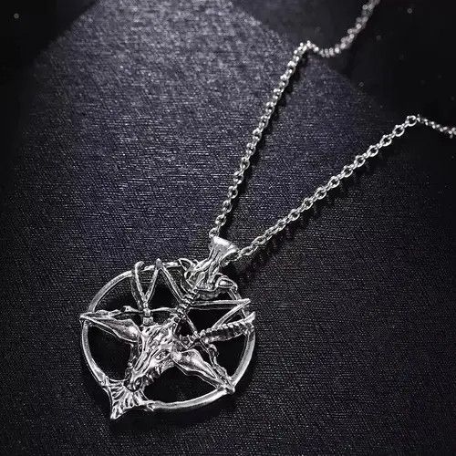 Jewelry Baphomet Pentagram Chain Goth Punk Satan Jewelry Chrome Size ONE SIZE - 4 Thumbnail