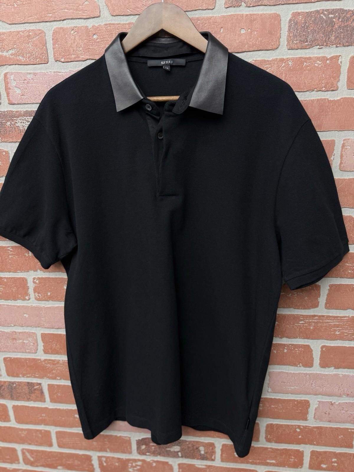 Gucci Gucci Polo T Shirt Black Leather Collar Size XL $850 Retail Size US XL / EU 56 / 4 - 5 Thumbnail