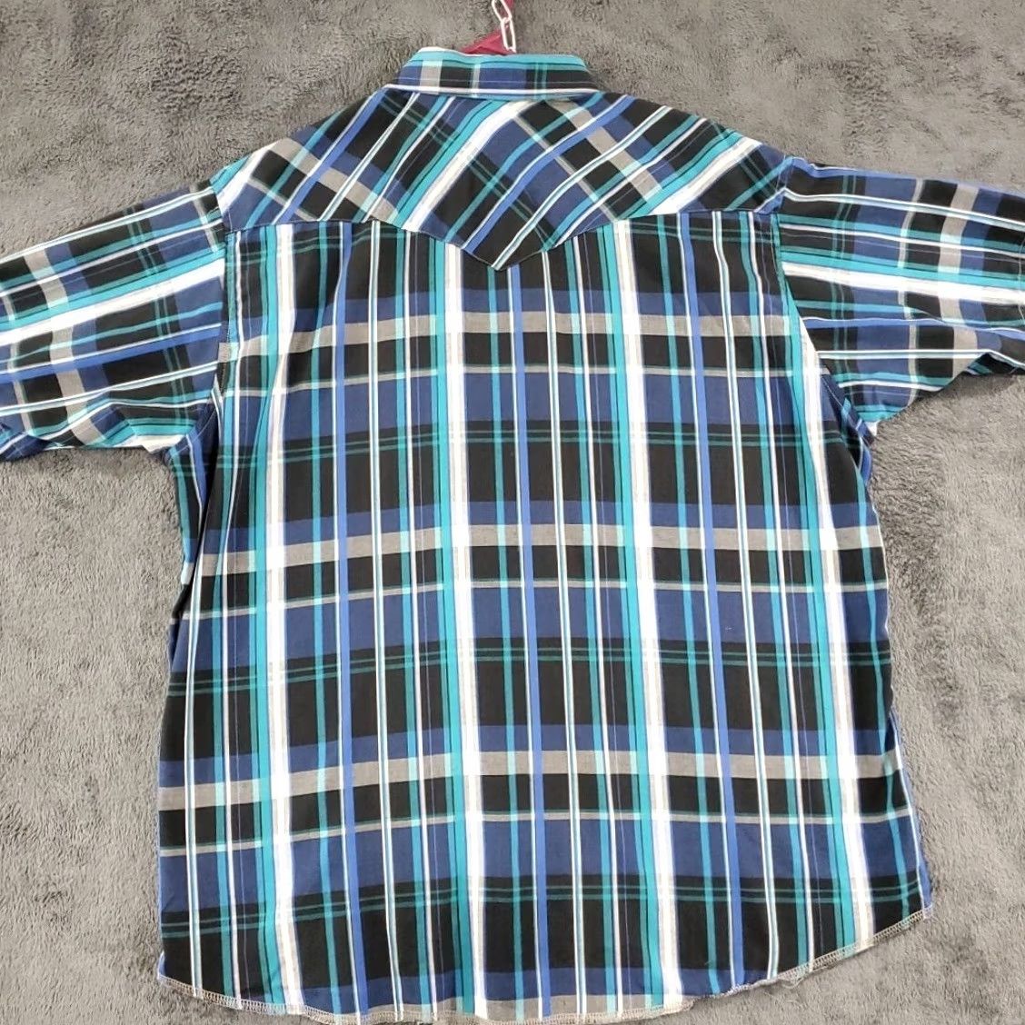 Wrangler VINTAGE Wrangler Button-Up Shirt Mens 17.5 Blue Green Plaid Pearl Snap X-Long Tails Cowboy 90s Style Snap Tailoring Wrangler Brand Size ONE SIZE - 6 Thumbnail