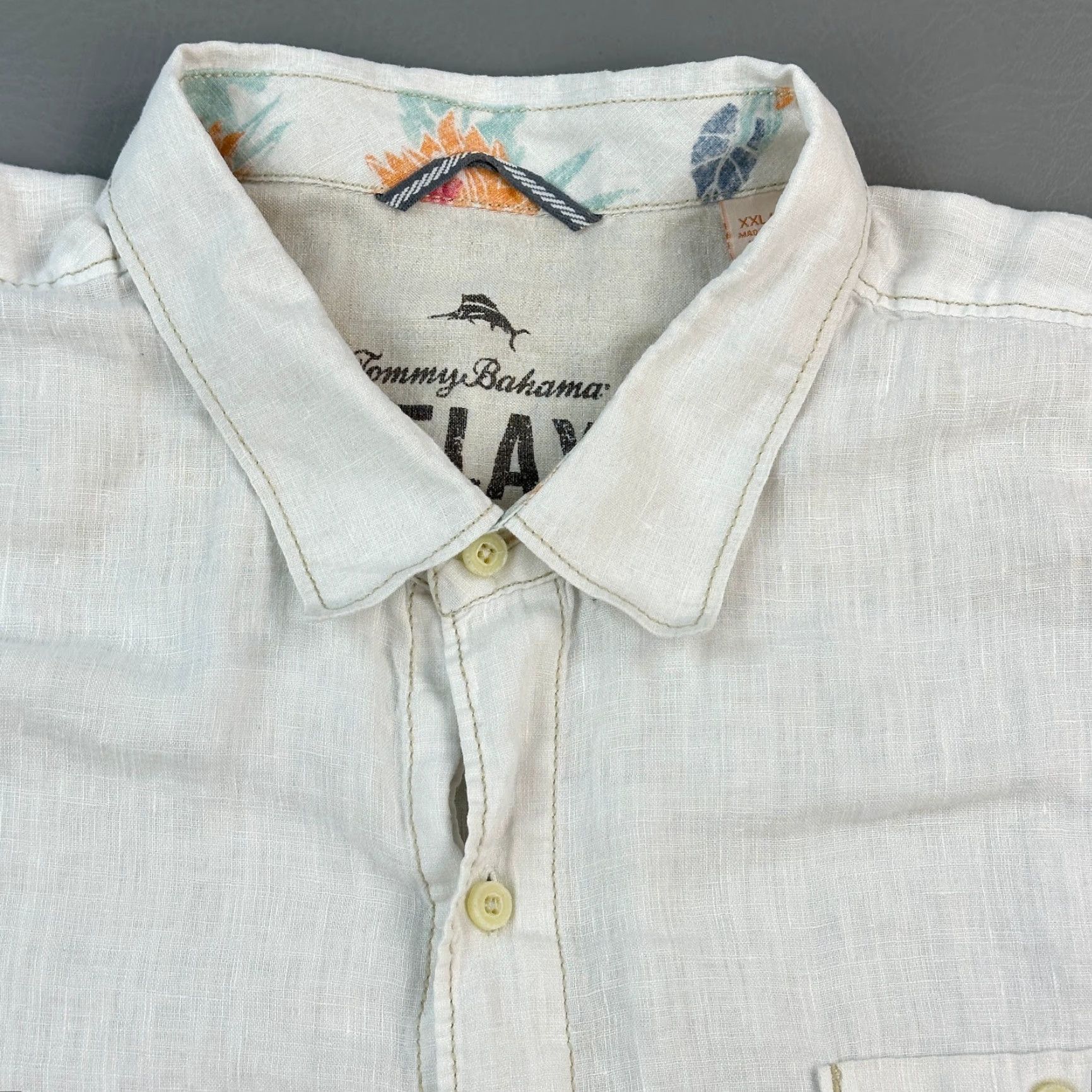 Tommy Bahama Tommy Bahama Relax Shirt Mens 2XL White Linen Short Sleeve Beach Preppy Casual Shirt Size US XXL / EU 58 / 5 - 4 Thumbnail