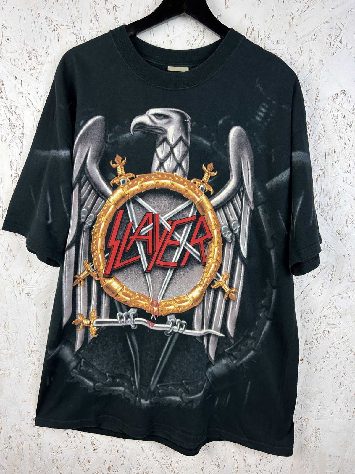 Band Tees Vintage 2004 Slayer Liquid Blue AOP Allover Print Eagle Tee Size US XL / EU 56 / 4 - 1 Thumbnail