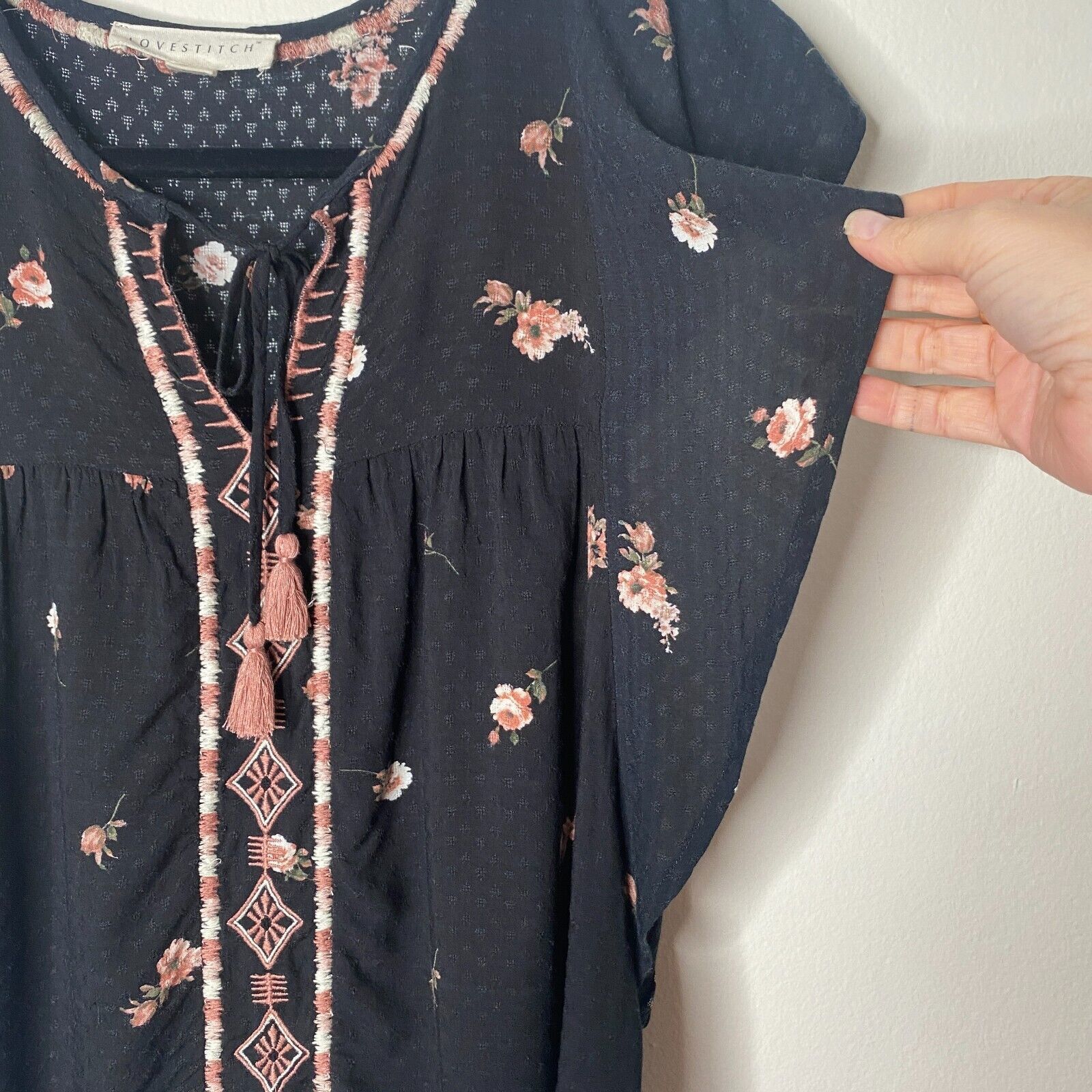 Other Lovestitch Black Multi Floral Aztec Tie Sleeveless Top S Size S / US 4 / IT 40 - 4 Thumbnail