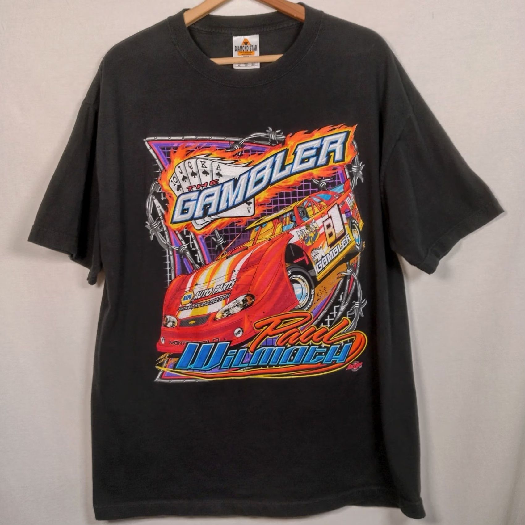 Vintage VINTAGE Diamond Style Alstyle Apparel The Gambler Race Car Shirt XL Men Black Short Sleeve Crew Neck Double-Sided Racing T Shirt West Virginia Size US XL / EU 56 / 4 - 3 Thumbnail
