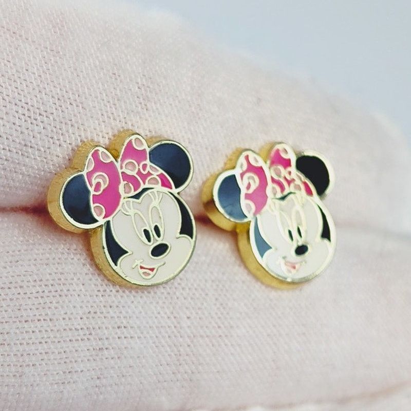 Disney Disney Minnie Mouse Enamel Stud Earrings Pink Bow Gold-Toned Size ONE SIZE - 2 Thumbnail