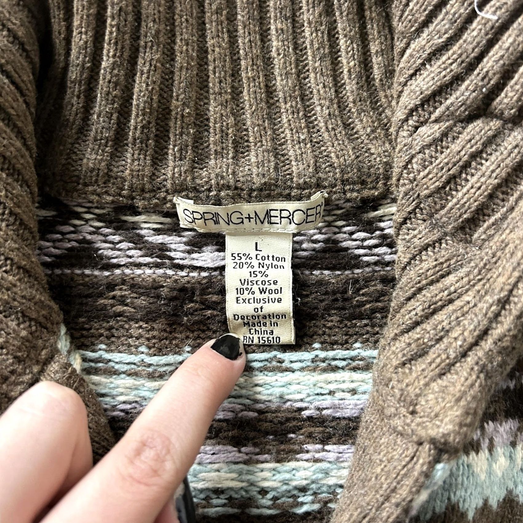 Vintage SPRING+MERCER Cardigan Sweater Womens L Brown Fair Isle Knit Short Sleeve Toggle Front Size L / US 10 / IT 46 - 2 Thumbnail