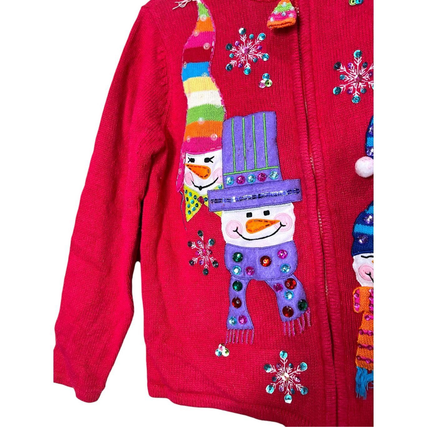 Other Vintage Tiara International Zip Cardigan Red Snowman Christm Size L / US 10 / IT 46 - 3 Thumbnail