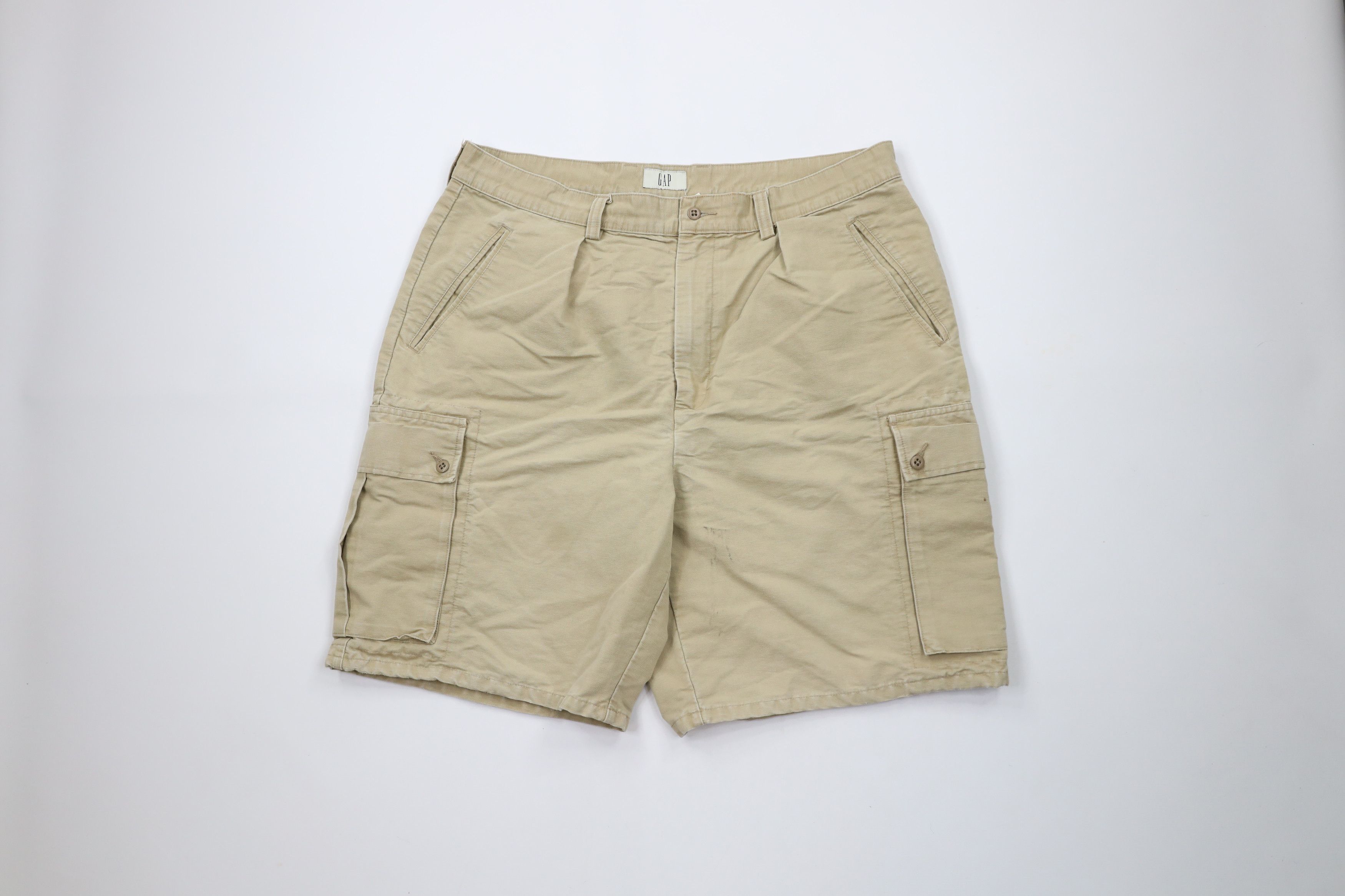 Gap × Vintage Vintage 90s Gap Heavy Canvas Cargo Shorts Beige Cotton Size US 38 / EU 54 - 1 Thumbnail