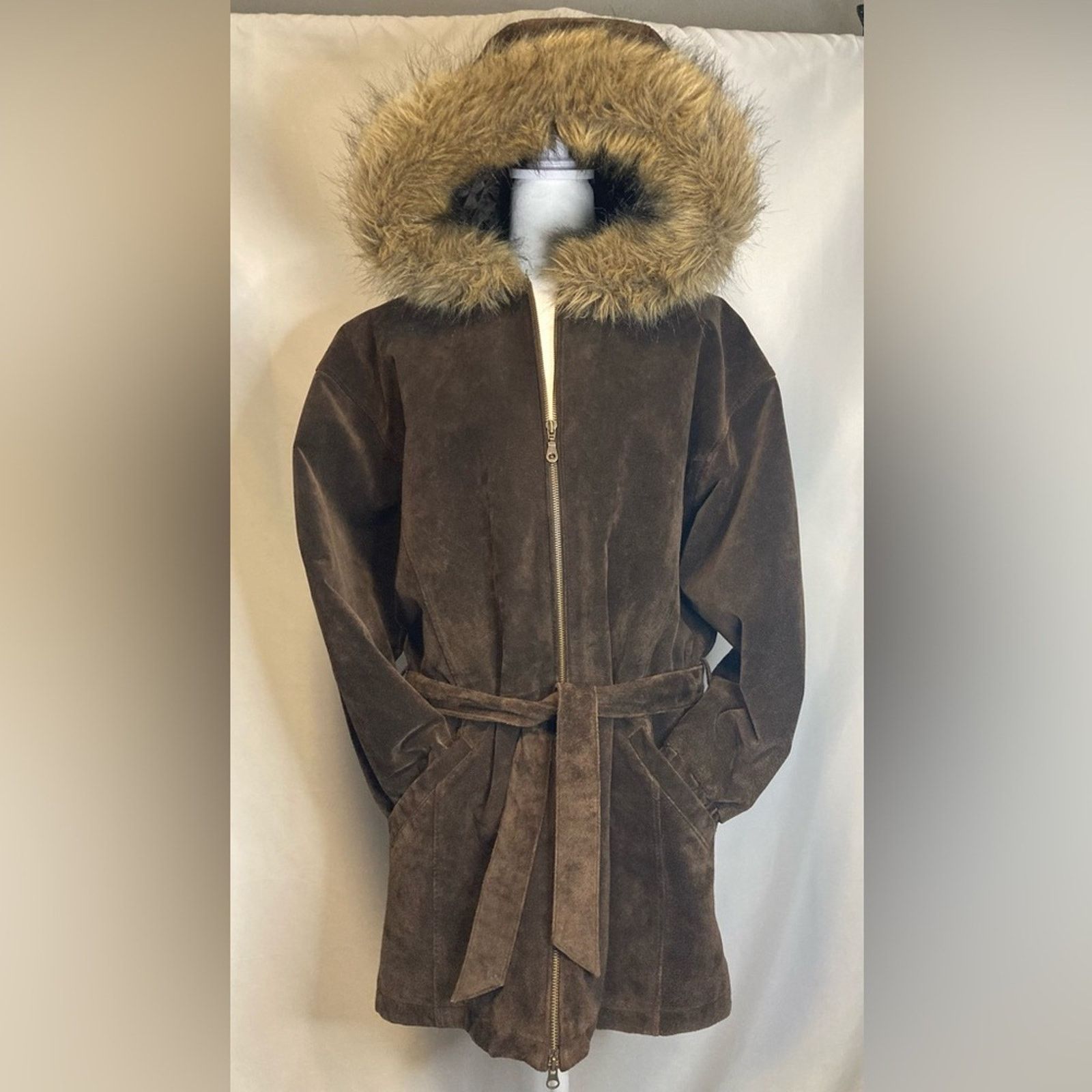 Wilsons Leather Wilson Leather Jacket Womens S Coat Lined Faux Fur Hood Boho Size S / US 4 / IT 40 - 1 Thumbnail