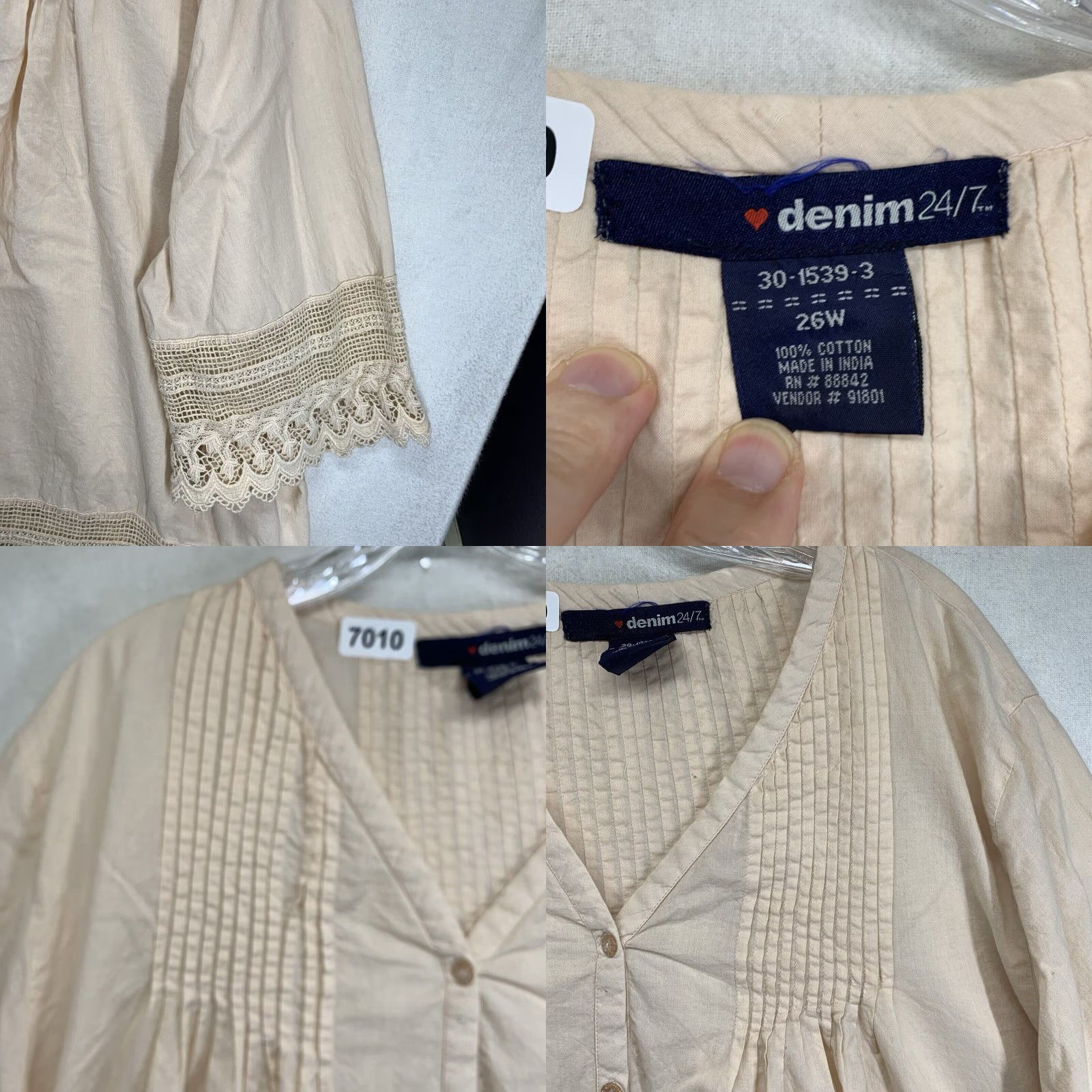 Denime VINTAGE Denim Women’s Tunic Blouse 26W Plus Size Light Peach Cotton V-Neck 3/4 Sleeves Bohemian Casual Size 4XL / US 24-26 - 8 Thumbnail