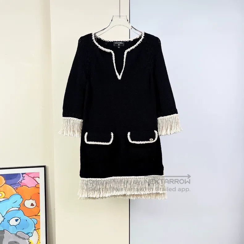 Chanel Chanel Black knitted tassel dress Size XXS / US 00 / IT 34 - 1 Thumbnail