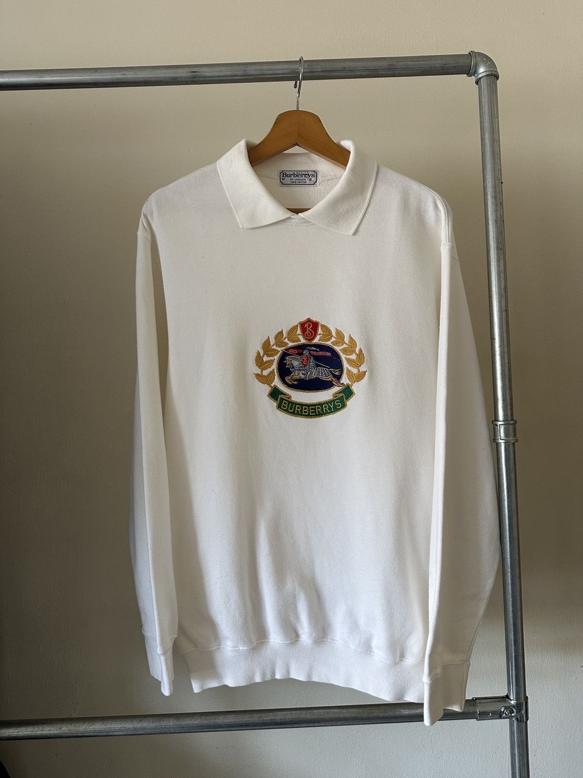Burberry 1990s Burberrys Crest Logo Collar Sweatshirt Size US M / EU 48-50 / 2 - 1 Thumbnail