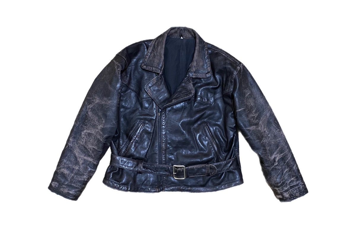 Vintage Retro style 50s Motorcycle Distressed Leather Biker Jacket Size US XL / EU 56 / 4 - 1 Thumbnail
