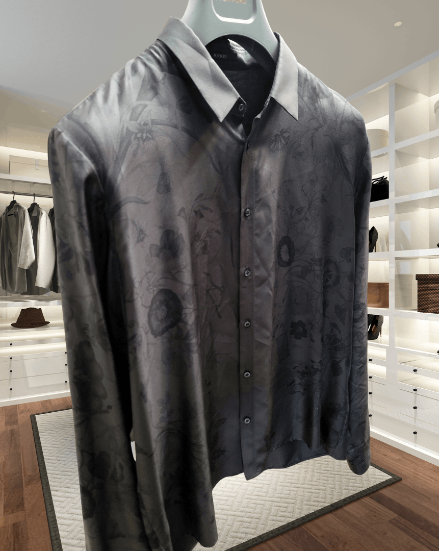 Gucci $1750 Gucci Dark Green Silk Floral Shirt Size US L / EU 52-54 / 3 - 3 Thumbnail