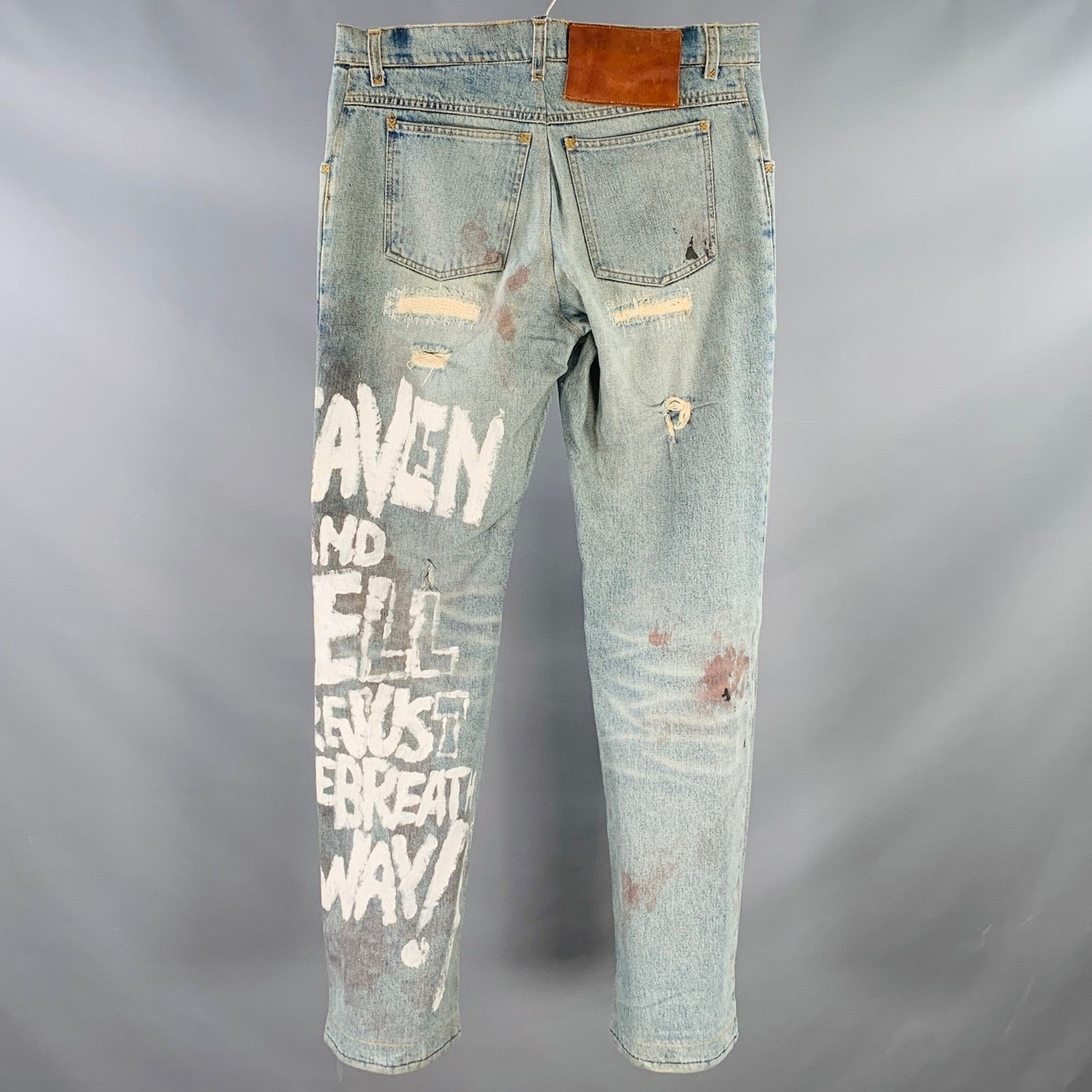 Dolce & Gabbana Heaven and Hell Blue White Hand Painted Denim Straight Size US 33 - 4 Thumbnail