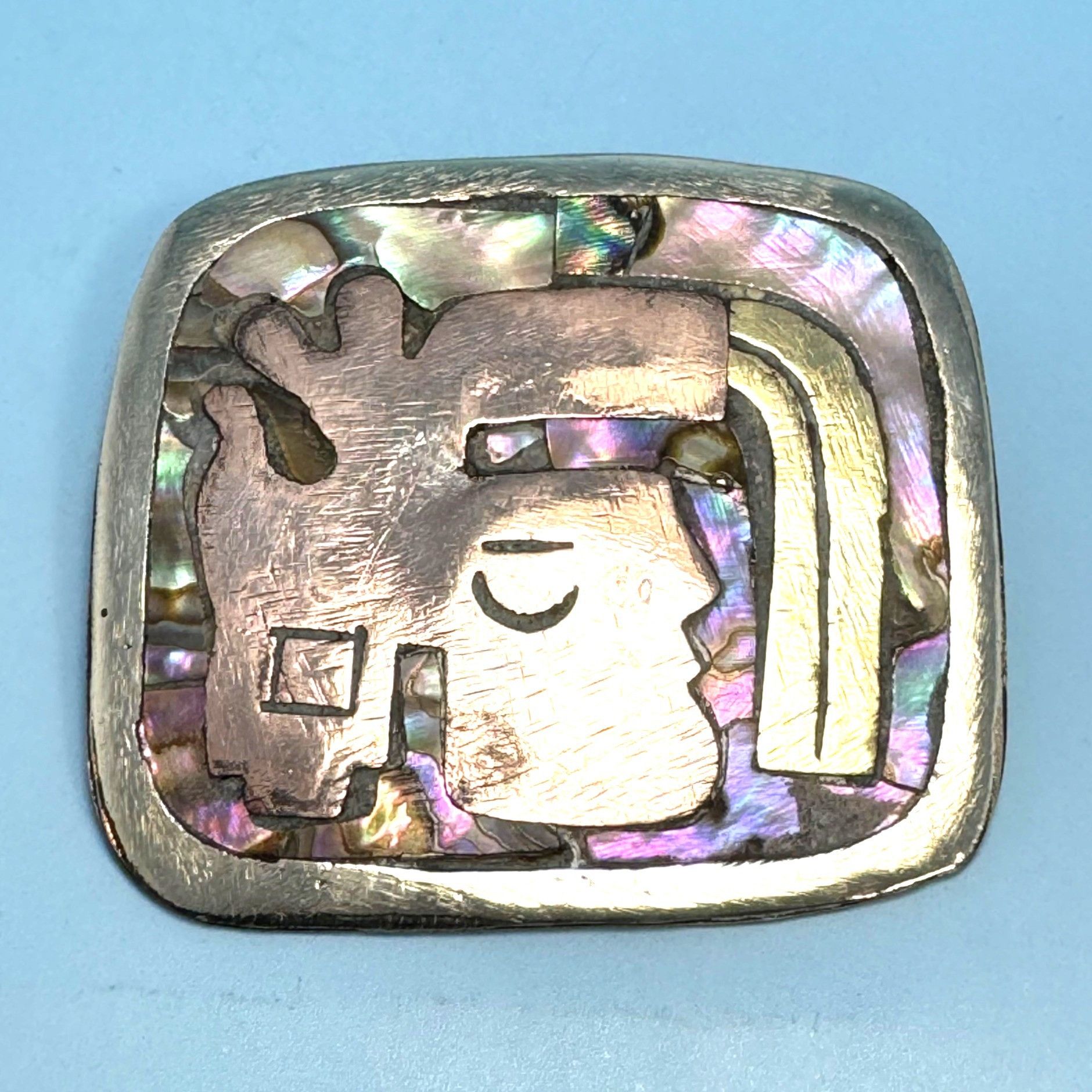 Vintage Antique Sterling Silver Brass Copper Abalone Aztec Face Broo Size ONE SIZE - 1 Thumbnail