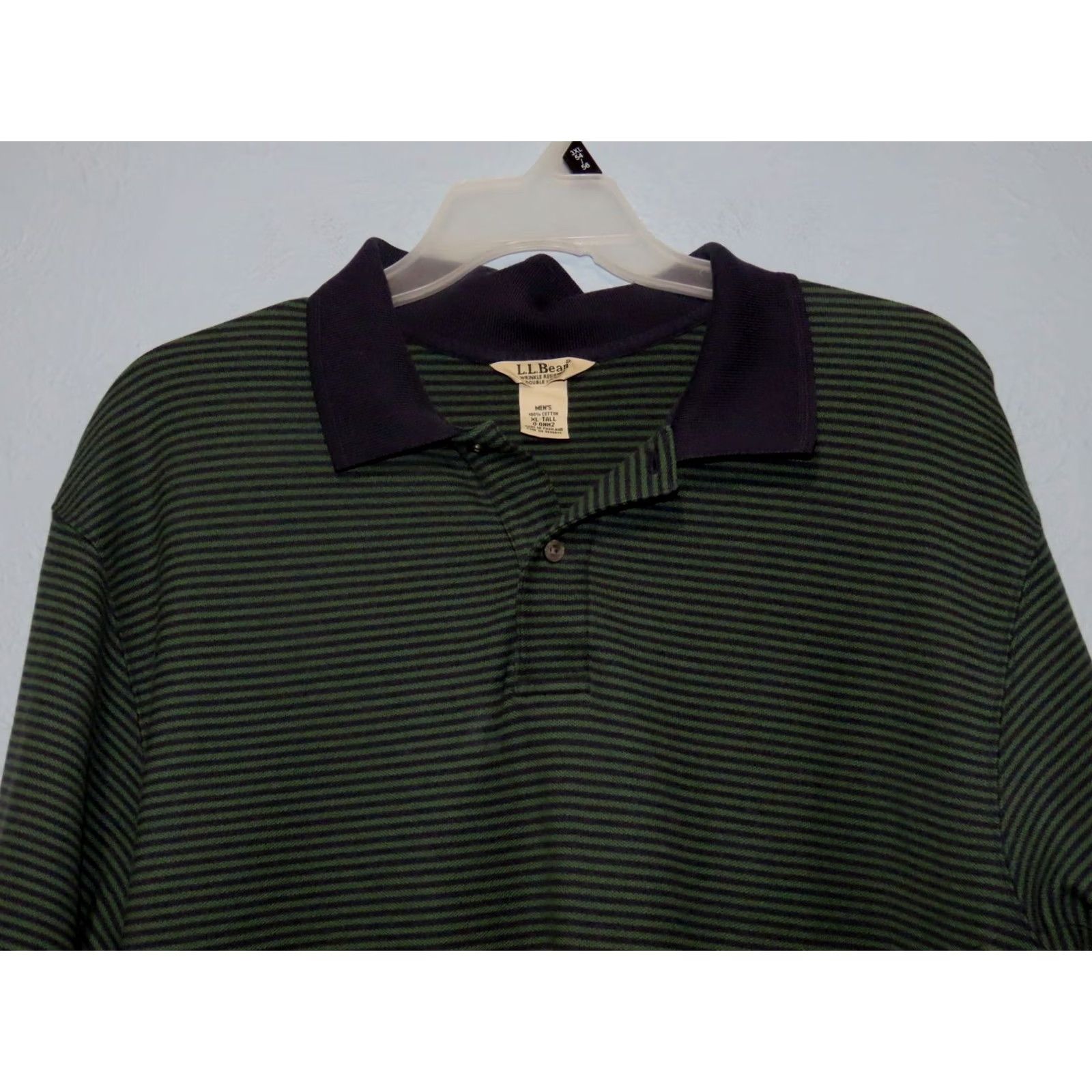 Vintage LL. Bean Men's XL-Tall Green Black Striped Short Sleeve Polo Shirt Size US XL / EU 56 / 4 - 5 Thumbnail