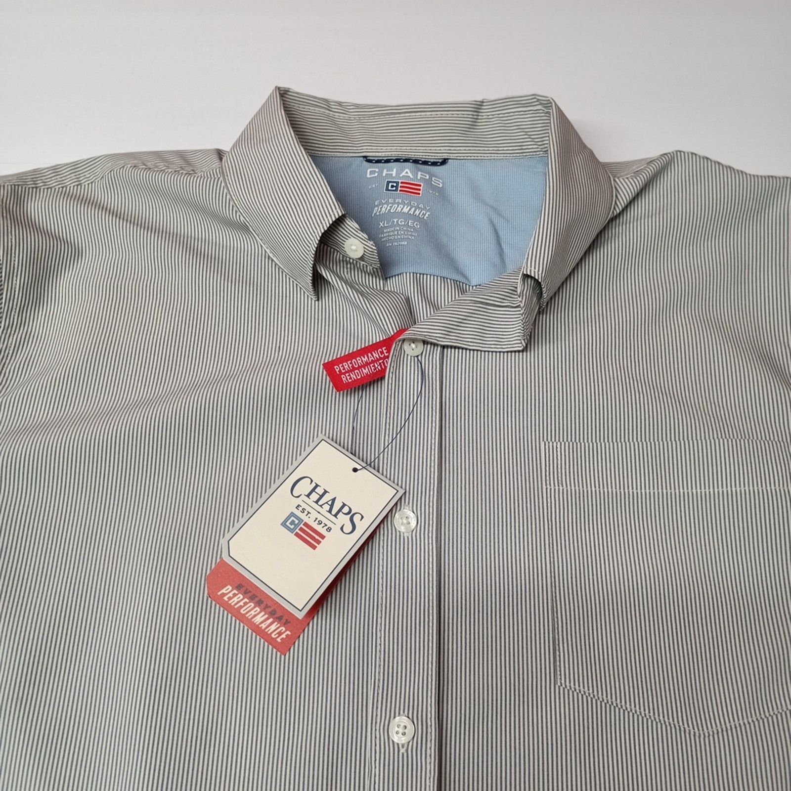 Chaps Chaps Woven Shirt Mens XL Steel Gray Striped Stretch Classic Size US XL / EU 56 / 4 - 3 Thumbnail